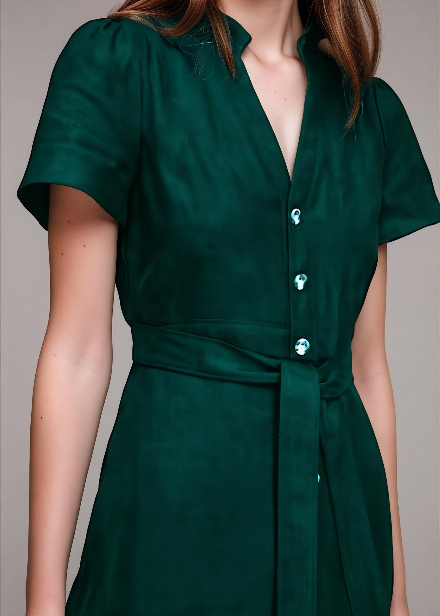 Elegant Satin Wide-Leg Jumpsuit | Short-Sleeve Button-Down Belted Romper | SKU.25T11T7G