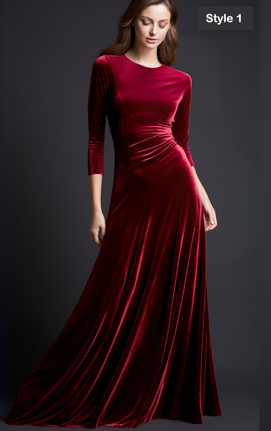 Custom Maroon Velvet Maxi Dress - Retro Glam Bridesmaid Gown and Refined Craftsmanship - Infuse Vintage Elegance for a Truly Timeless Look