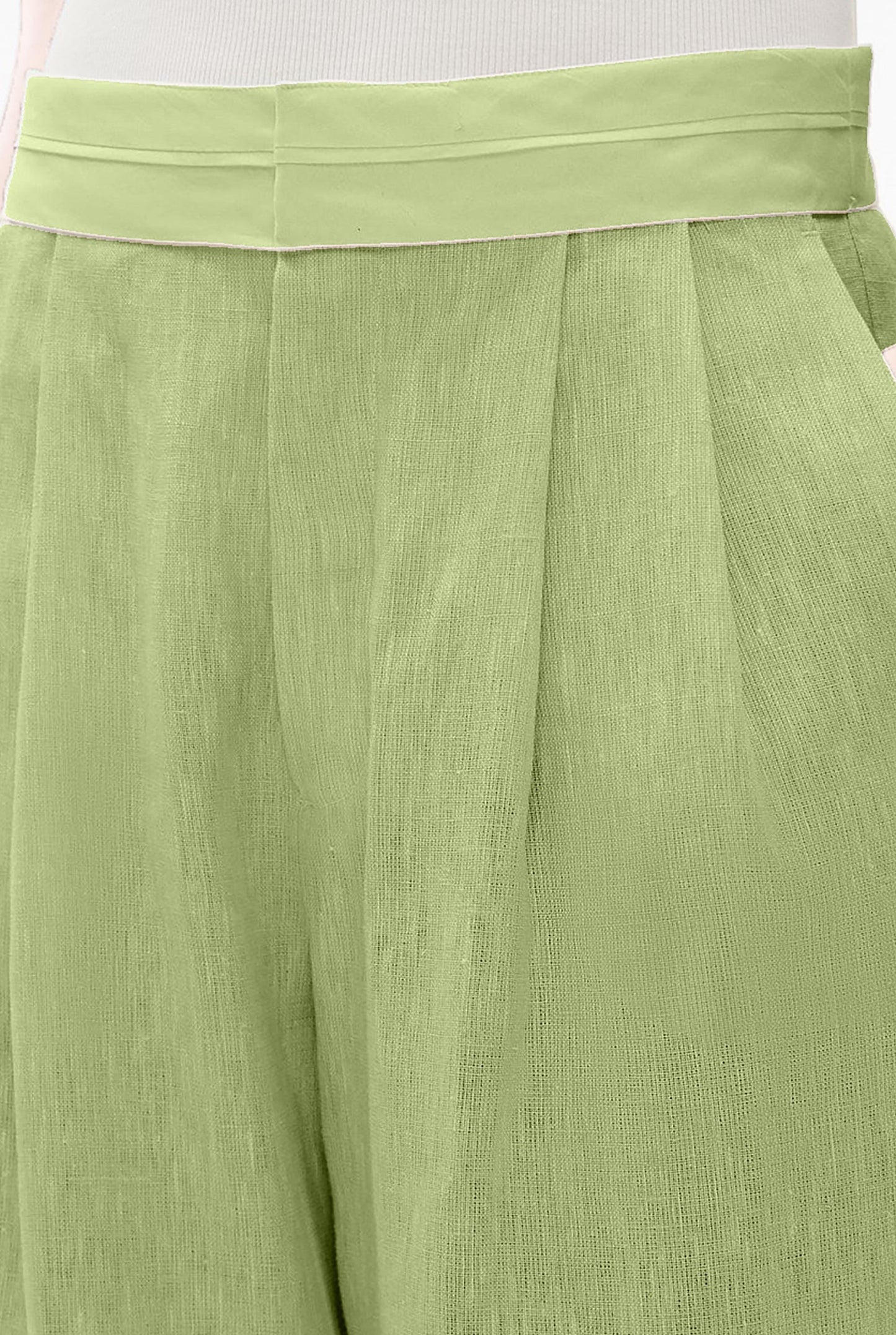 Elegant High-Waisted Wide-Leg Linen Pants - Pastel Green | SKU.25T11T6E