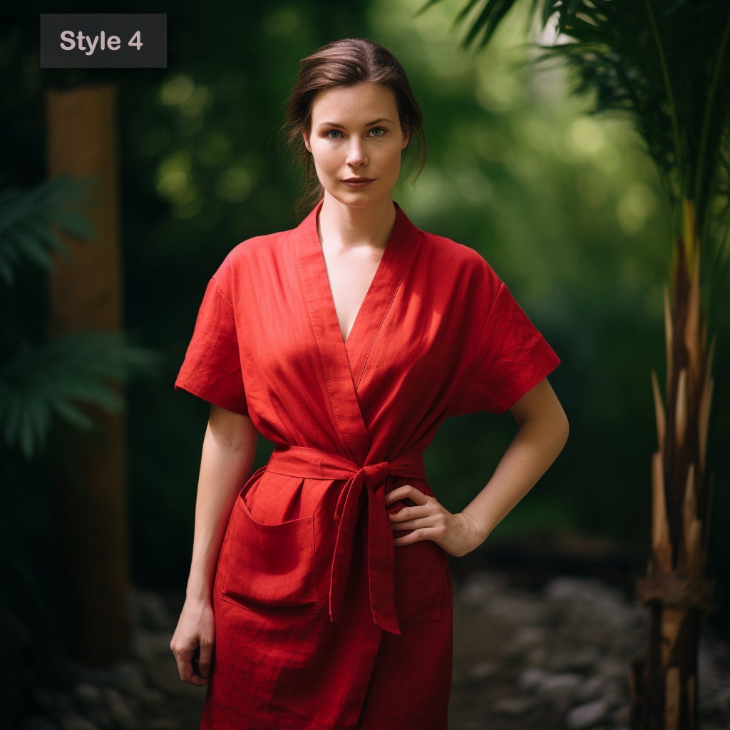 Customizable Linen Wrap Dress with Pockets | Maternity and Oversized Options | Relaxed Summer Fit | Personalized Gift for Her | 230411A