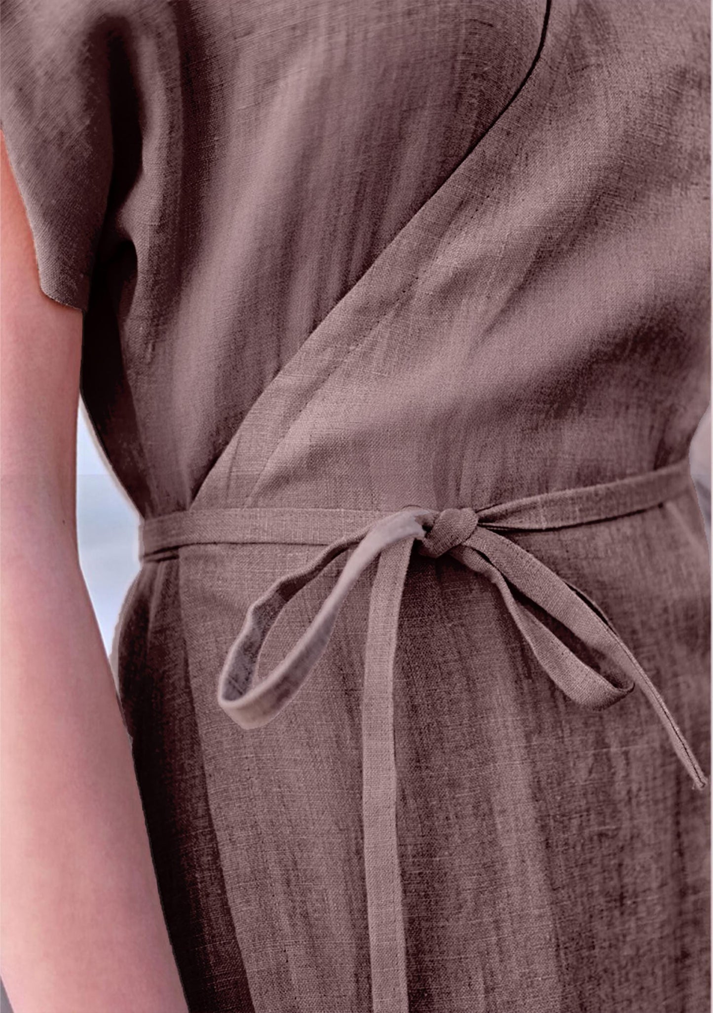 Custom Linen Wrap Maxi Dress - Elegant Long Sleeve V-Neck Dress, Flowy Fit, Made to Order | SKU.25T14T3G