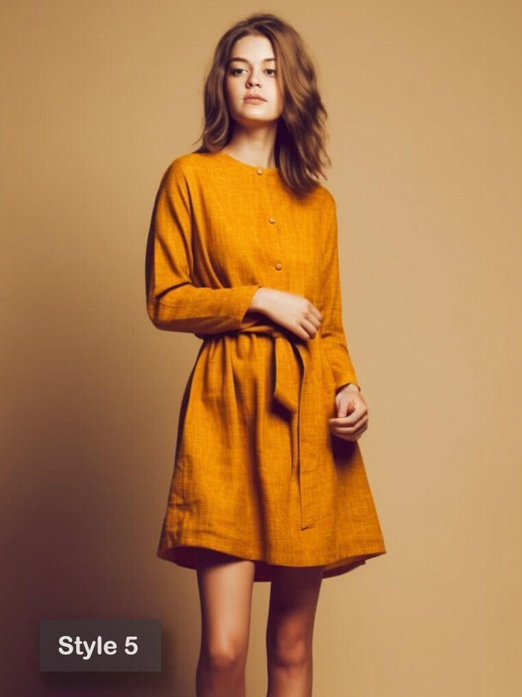 Short Linen Bridesmaid Dress | Mini Linen Wrap Dress with Pockets | Mustard | Modest and Wedding Guest Dress | Personalizable | 230510A