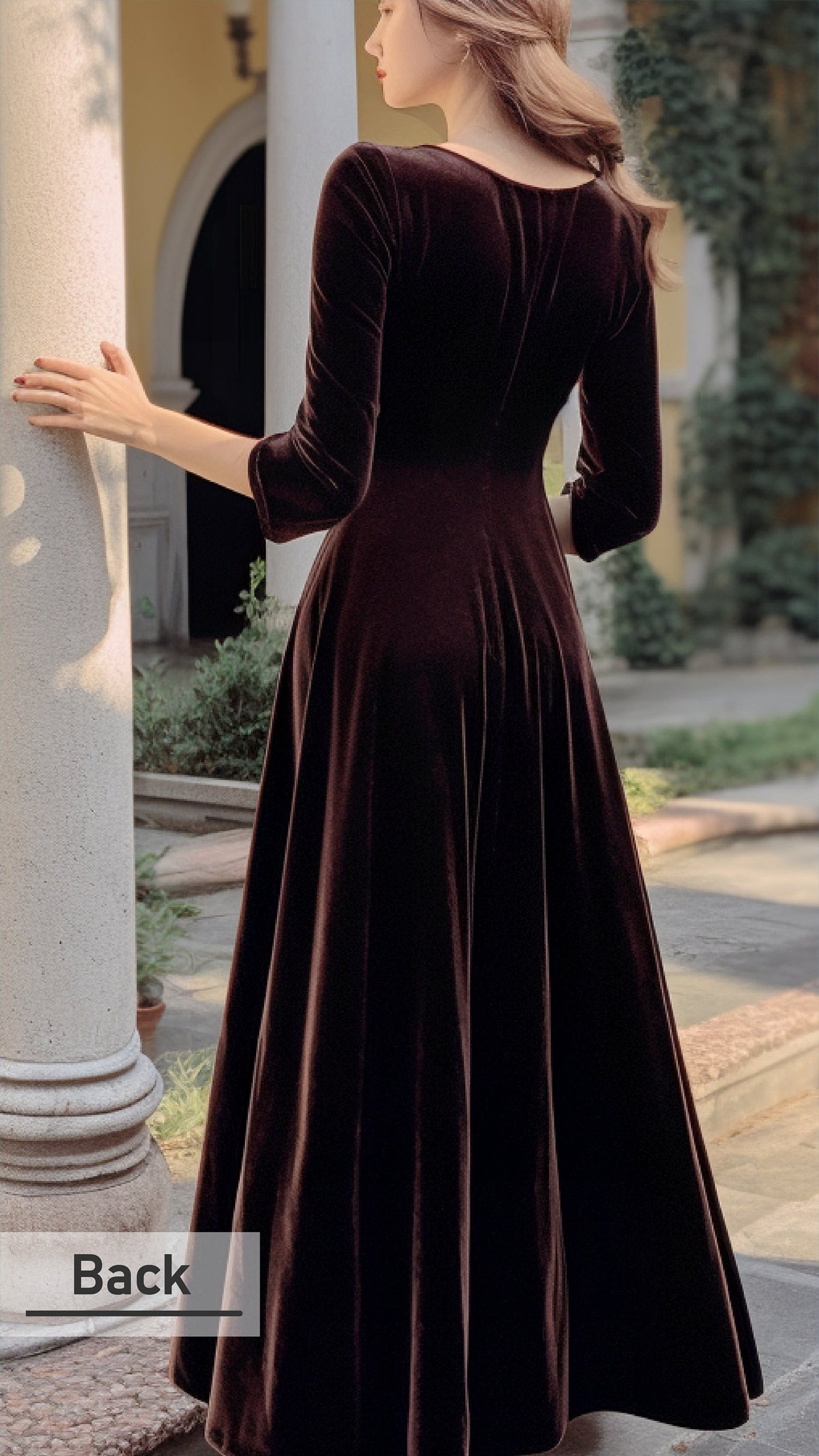 Chic Velvet Midi Dress - Boat Neck, Full Fitted Sleeves, Closed Back - Bridesmaids or Evening Events - Customizable and Personalizable