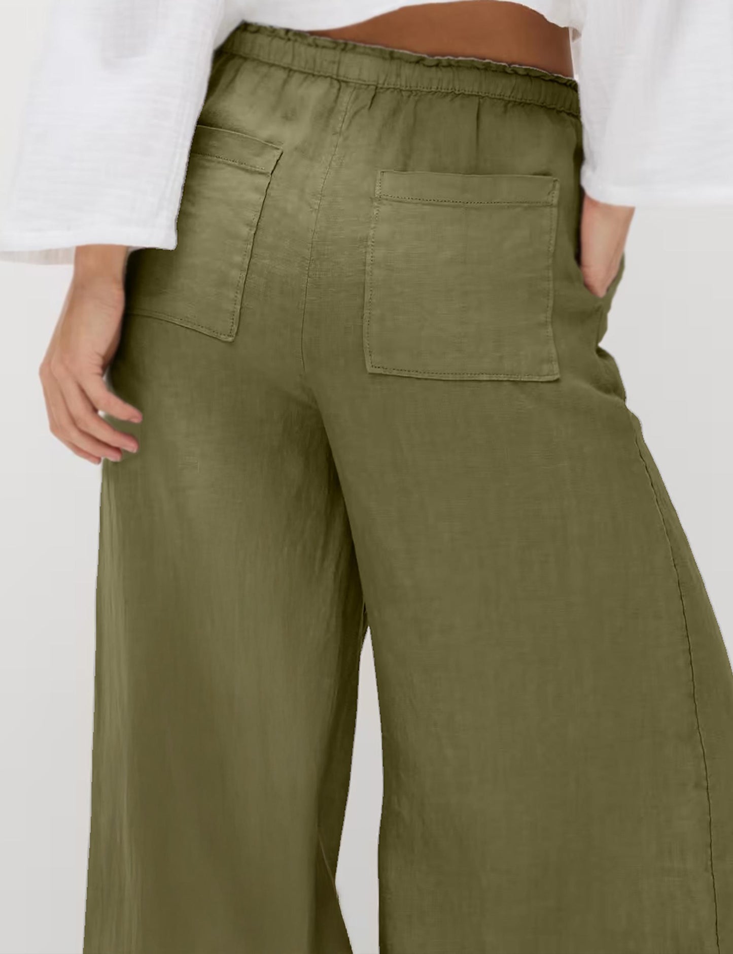 Wide Leg Linen Palazzo Pants | High Waist Linen Trousers | Loose Fit Summer Pants | Drawstring Linen Pants with Pockets | SKU.25T11T8A