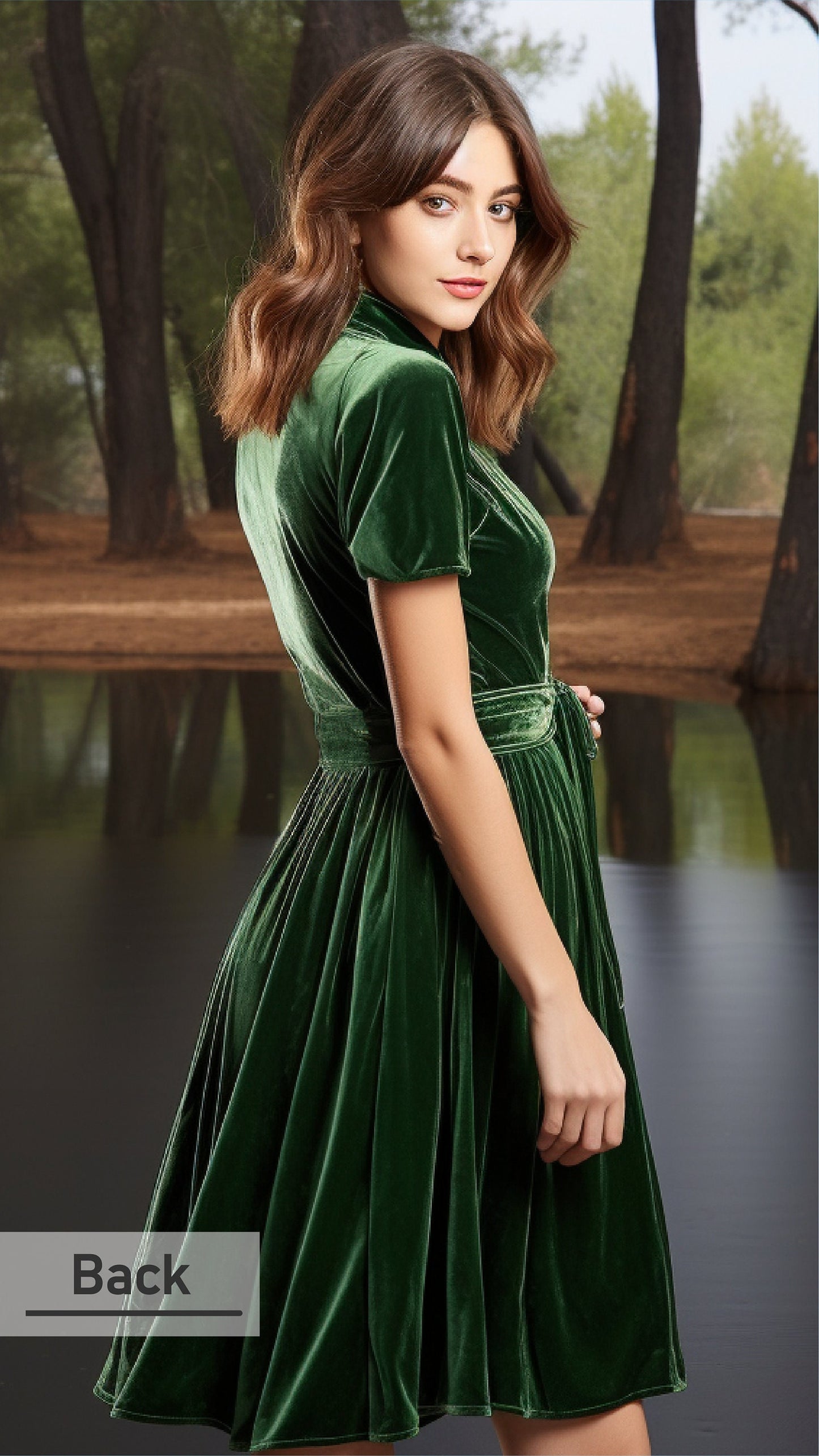 Modern Classic with Sensual Front Cut - Elegant High Neck Velvet Dress - Timeless Sophistication