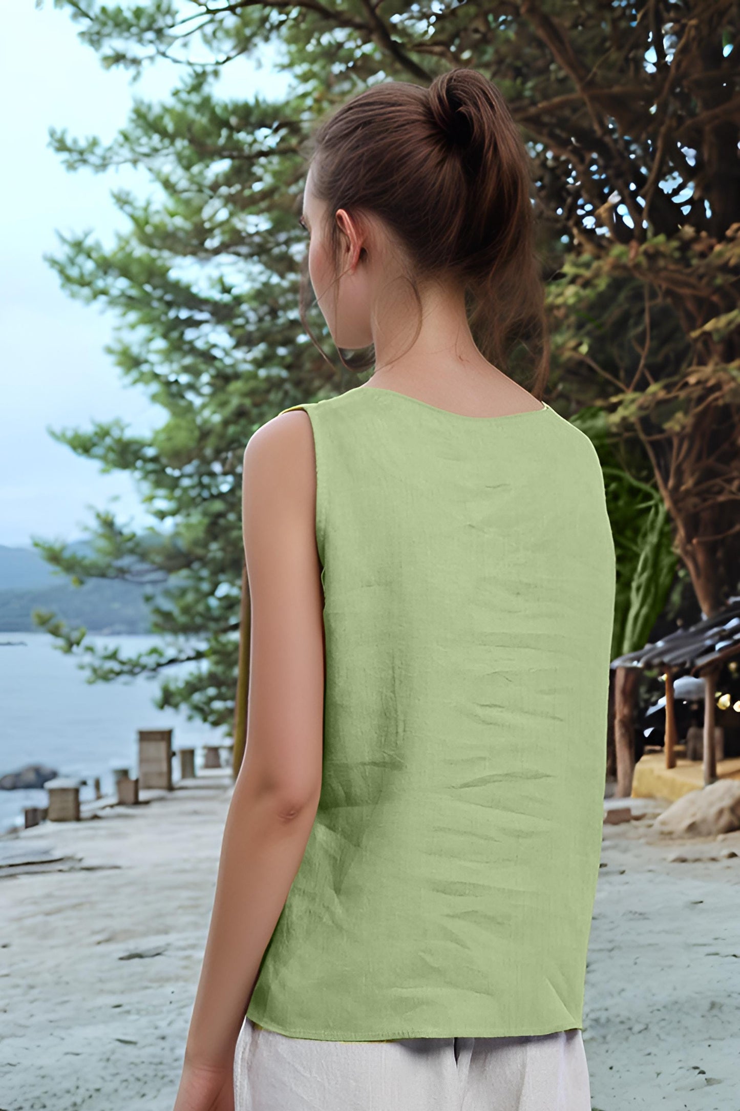 Linen Tank Top for Women – Handmade Summer Sleeveless Blouse, Loose-Fit Linen Vest, Minimalist Beachwear | SKU.25T10T2I