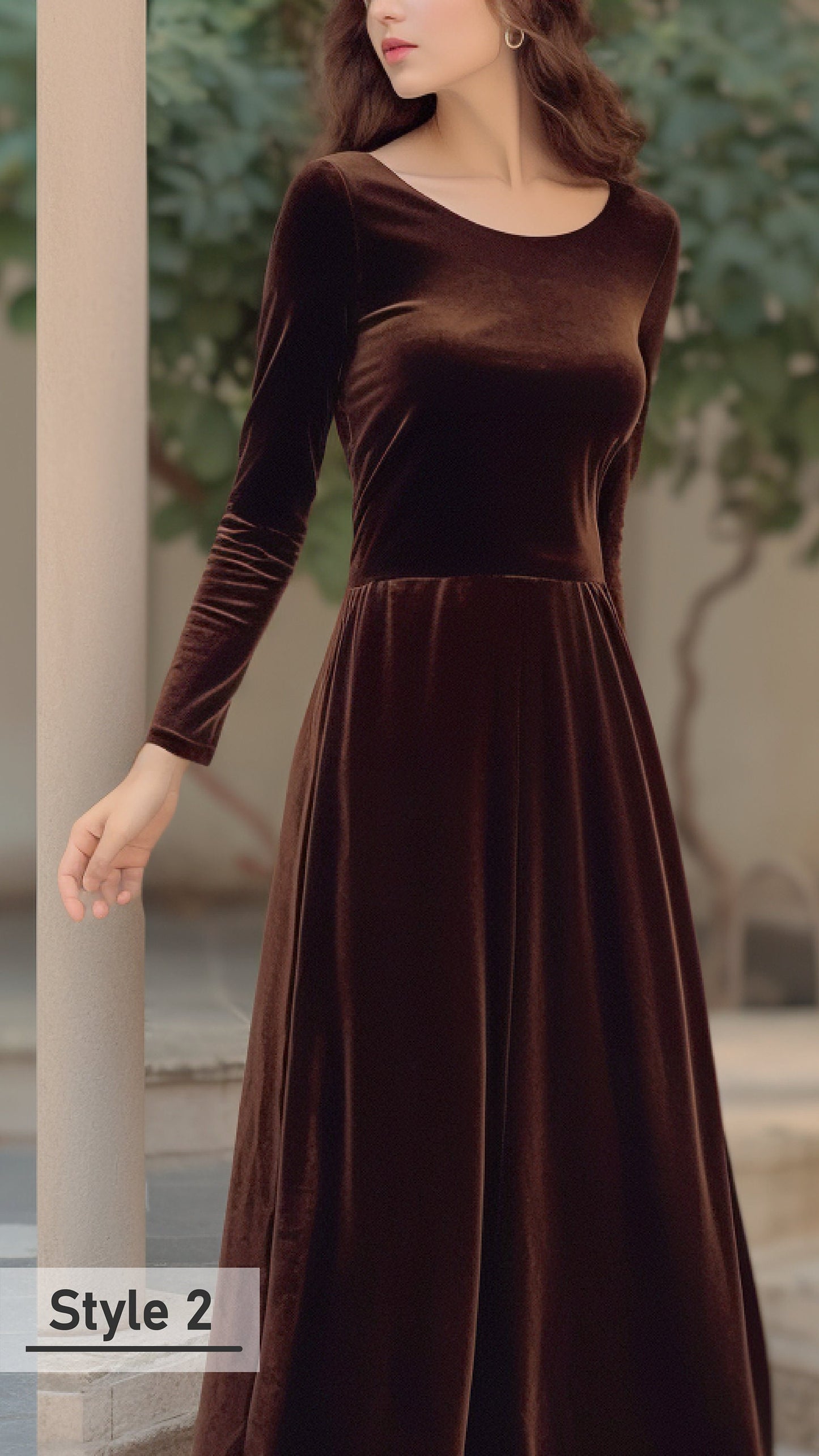 Chic Velvet Midi Dress - Boat Neck, Full Fitted Sleeves, Closed Back - Bridesmaids or Evening Events - Customizable and Personalizable