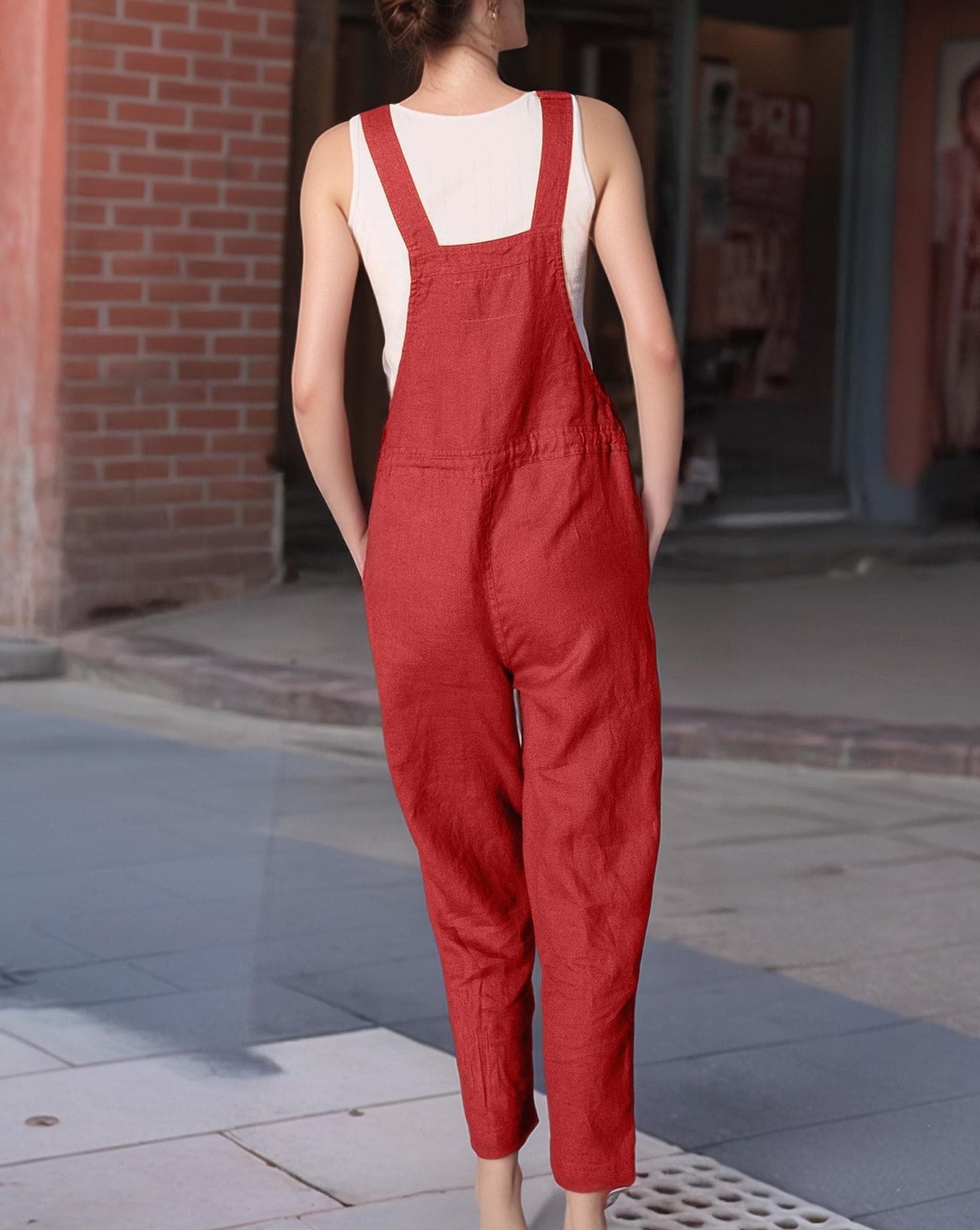 Linen Jumpsuit for Women - Adjustable Straps, Drawstring Waist, Relaxed Fit, Tapered Leg, Lightweight Summer One-Piece | SKU.25T22T3M