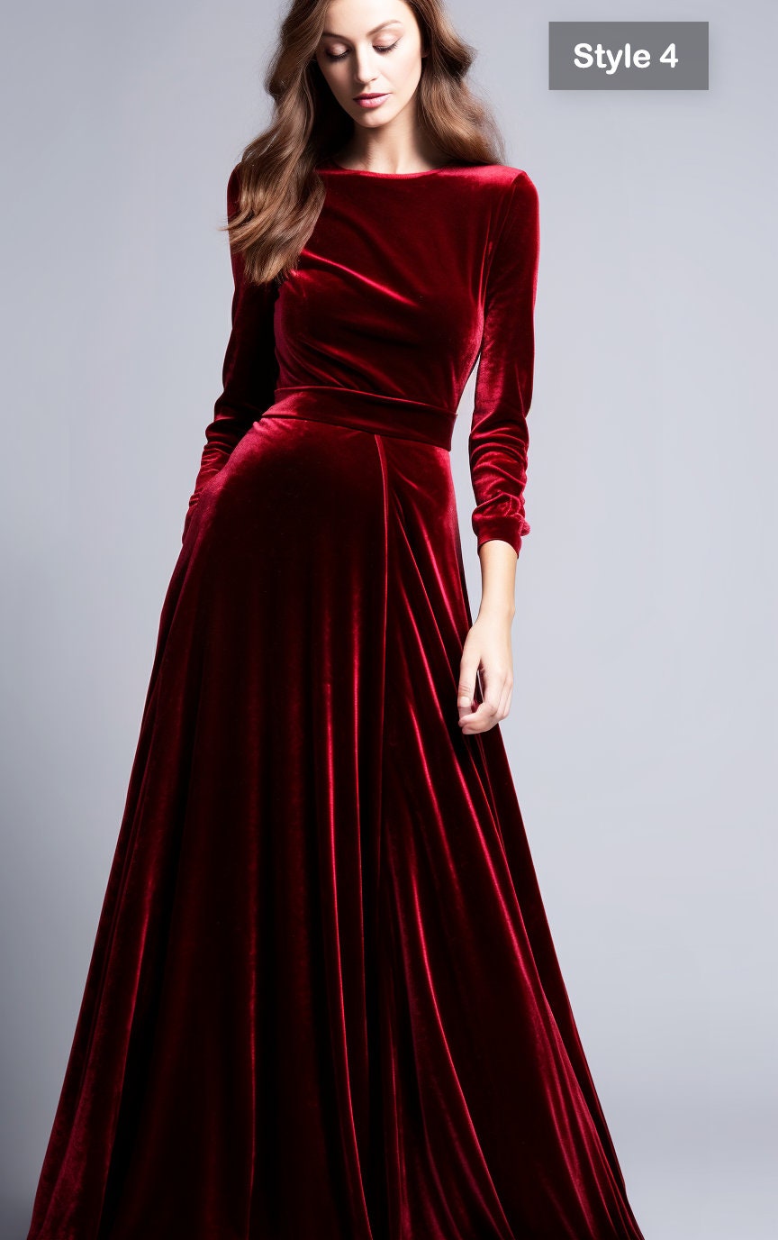Custom Maroon Velvet Maxi Dress - Retro Glam Bridesmaid Gown and Refined Craftsmanship - Infuse Vintage Elegance for a Truly Timeless Look