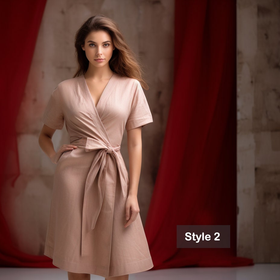 Customizable Linen Wrap Dress with Pockets | Maternity and Oversized Options | Relaxed Summer Fit | Personalized Gift for Her | 230411A