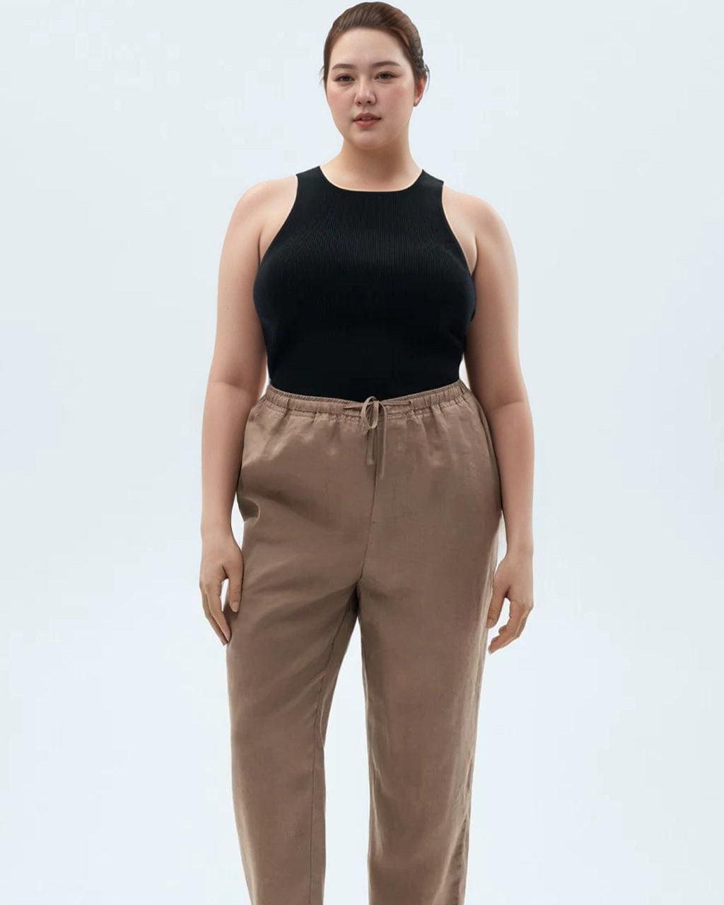 Plus Size Linen Trousers for Women - Elastic Waist Drawstring Pants, Casual Loose Fit Cropped Pants | SKU.25T22T5H