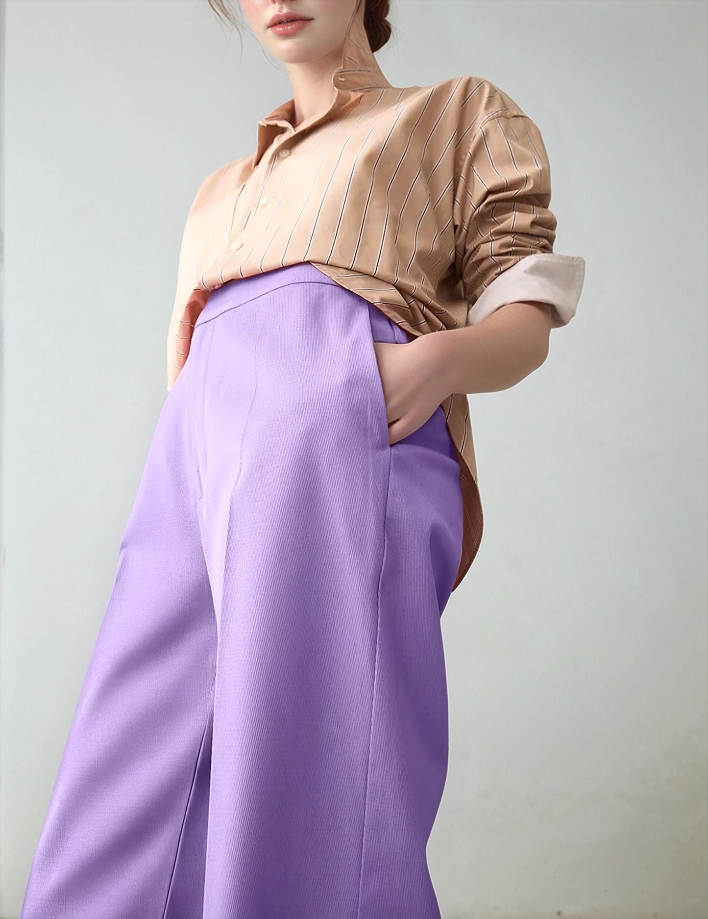 High-Waisted Purple Linen Wide Leg Pants, Relaxed Fit Summer Trousers, Elegant Workwear and Casual Style | SKU.25T11T8B