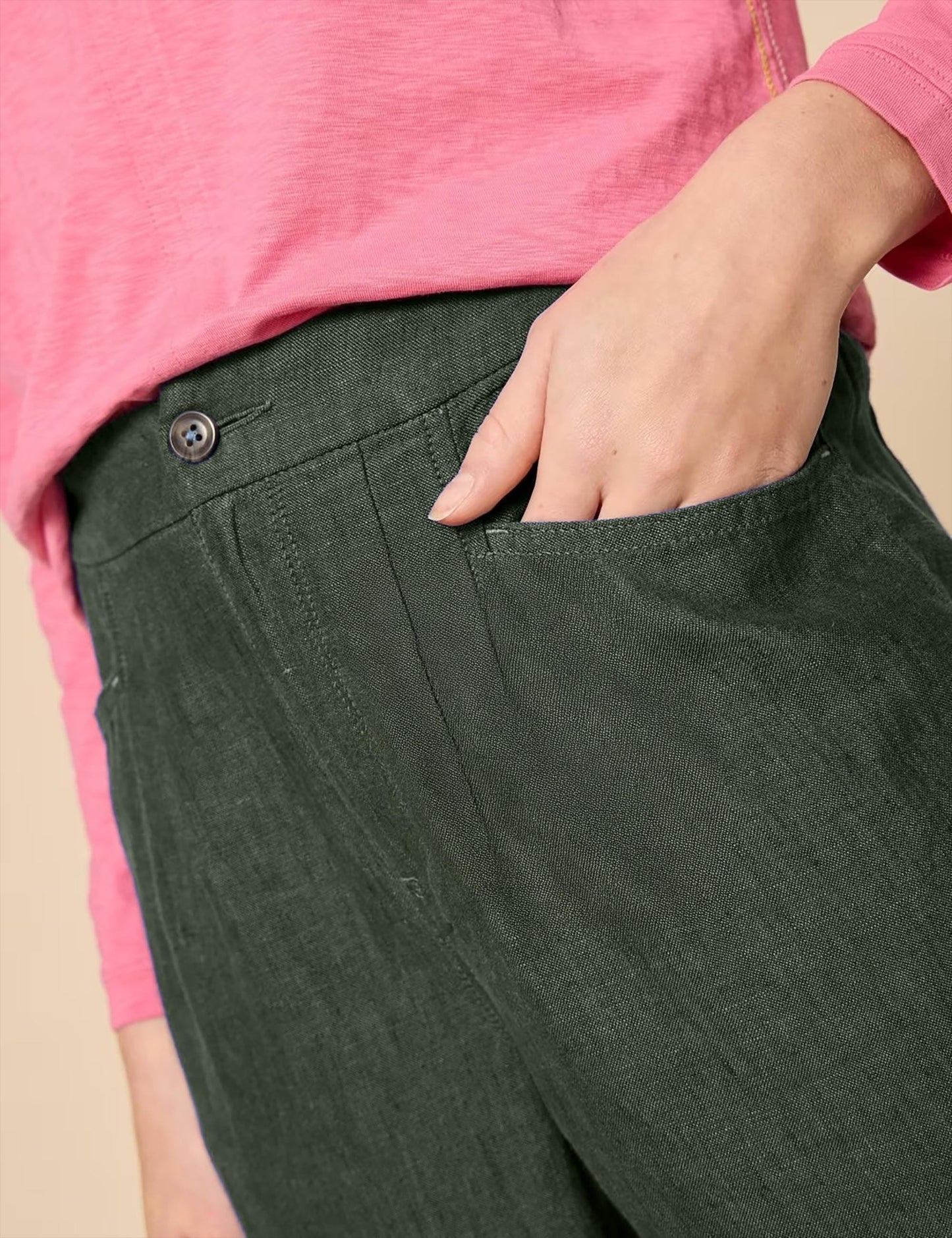 High-Waisted Linen Trousers for Women, Straight Leg Linen Pants with Pockets, Lightweight Summer Pants | SKU.25T11T8C