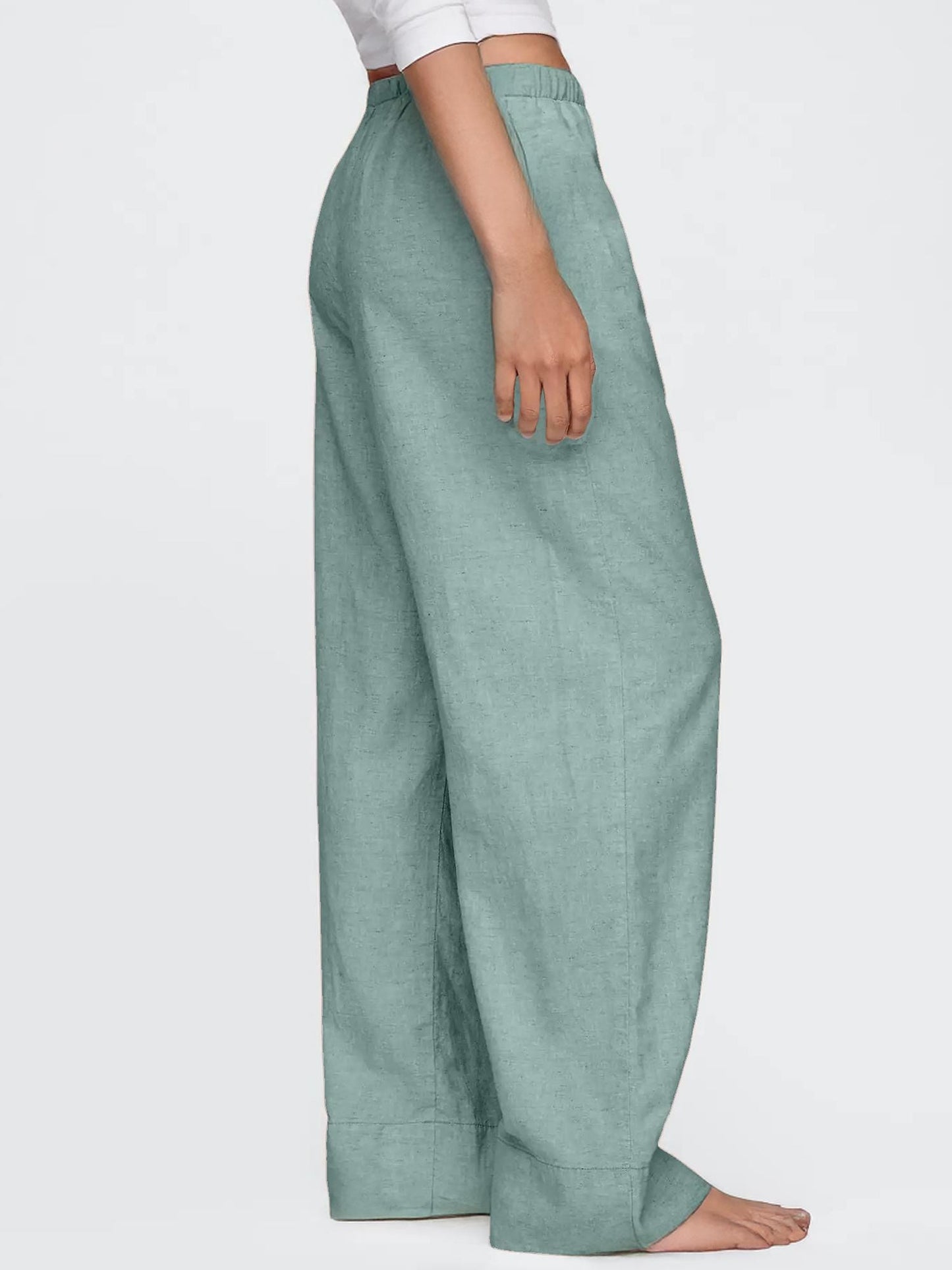 Wide Leg Linen Pants for Women - Soft Elastic Waist Trousers, Casual Summer Loose Fit, Minimalist Office Look | SKU.25T22T5K