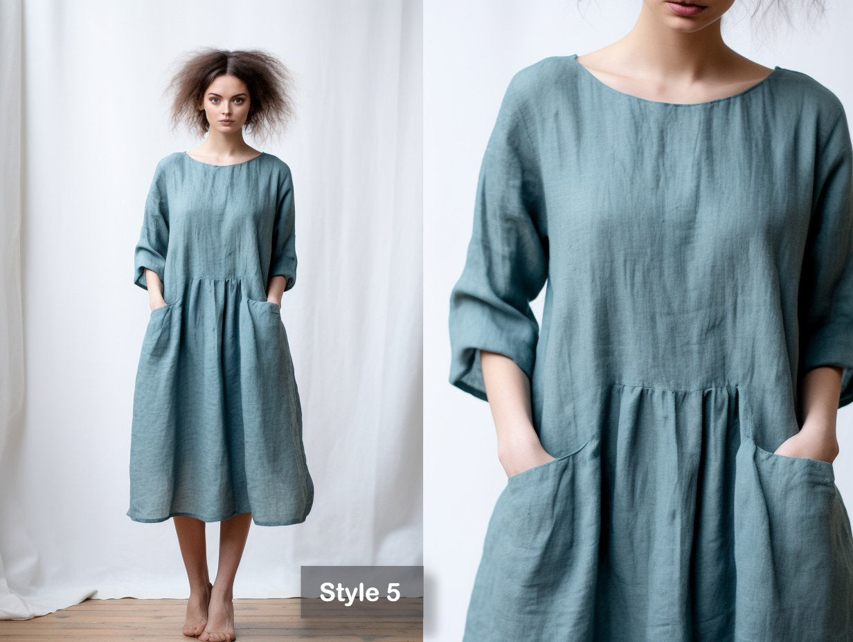 Women's Fashion for Casual Elegance | Linen Circle Dress with Pockets | Knee-Length Skater Dress | Customizable | Personalizable | 230807B