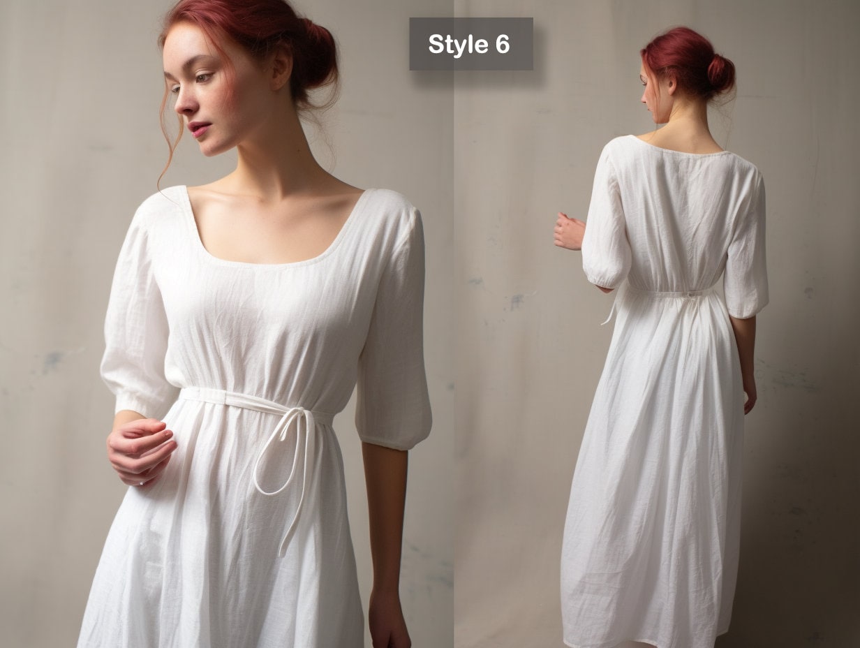 Handmade Modest White Linen Wedding Dress - Midi Summer Dress - Women's Linen Clothing | 230820A