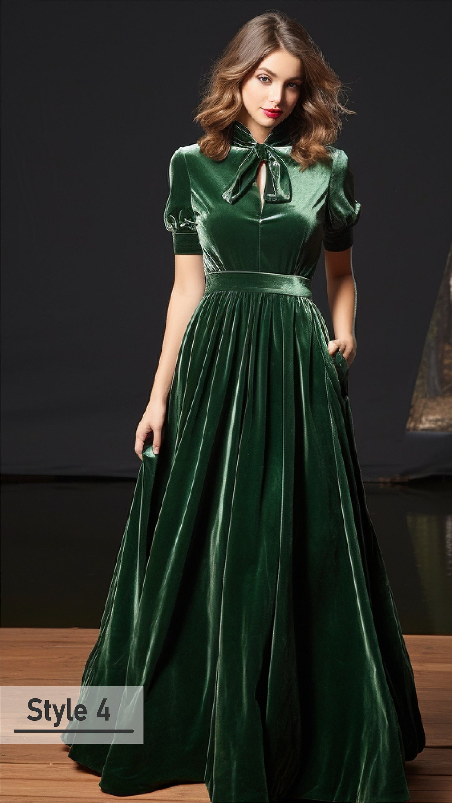 Modern Classic with Sensual Front Cut - Elegant High Neck Velvet Dress - Timeless Sophistication