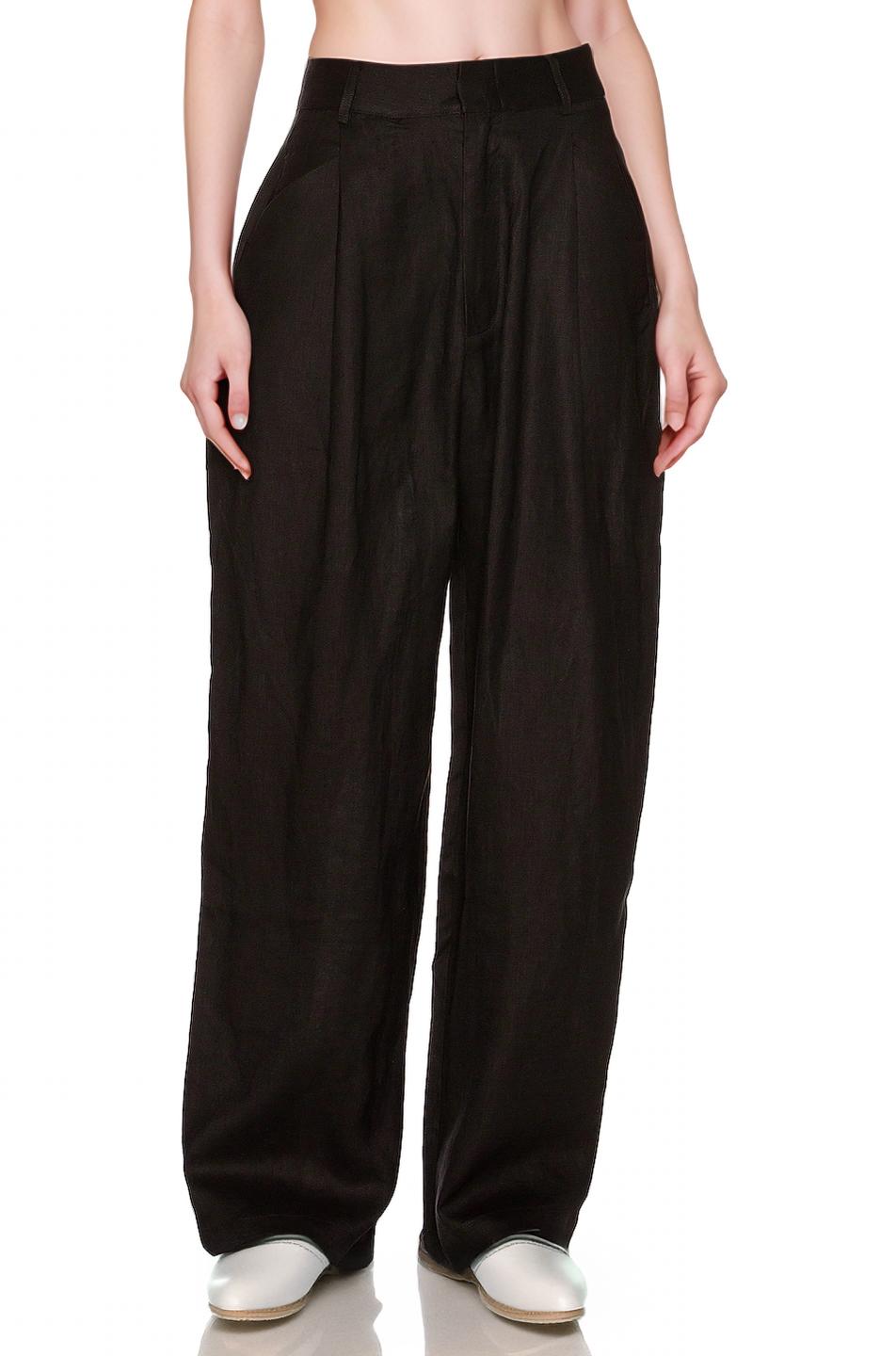Wide Leg Black Linen Pants for Women - High Waist Summer Trousers with Pockets, Lightweight Loose Fit | SKU.25T22T4M