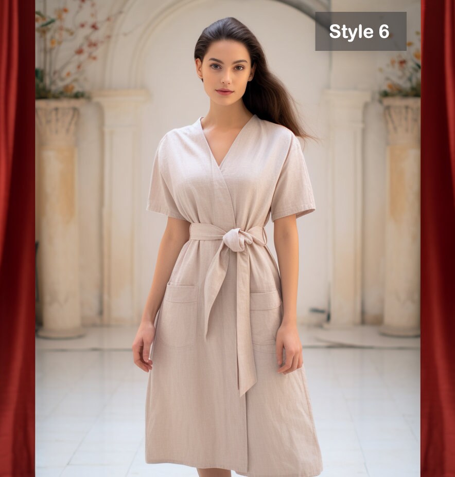 Customizable Linen Wrap Dress with Pockets | Maternity and Oversized Options | Relaxed Summer Fit | Personalized Gift for Her | 230411A
