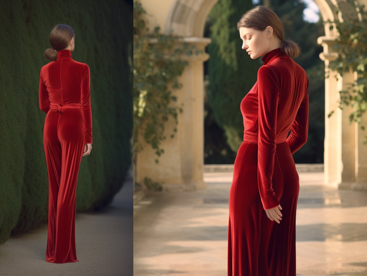 Chic Women's Wide Leg Velvet Jumpsuit | Long Sleeves & Belt | Stylish Wrap Romper | Plus Size - Velvet Wide Leg Jumpsuit | Velvet Turtleneck