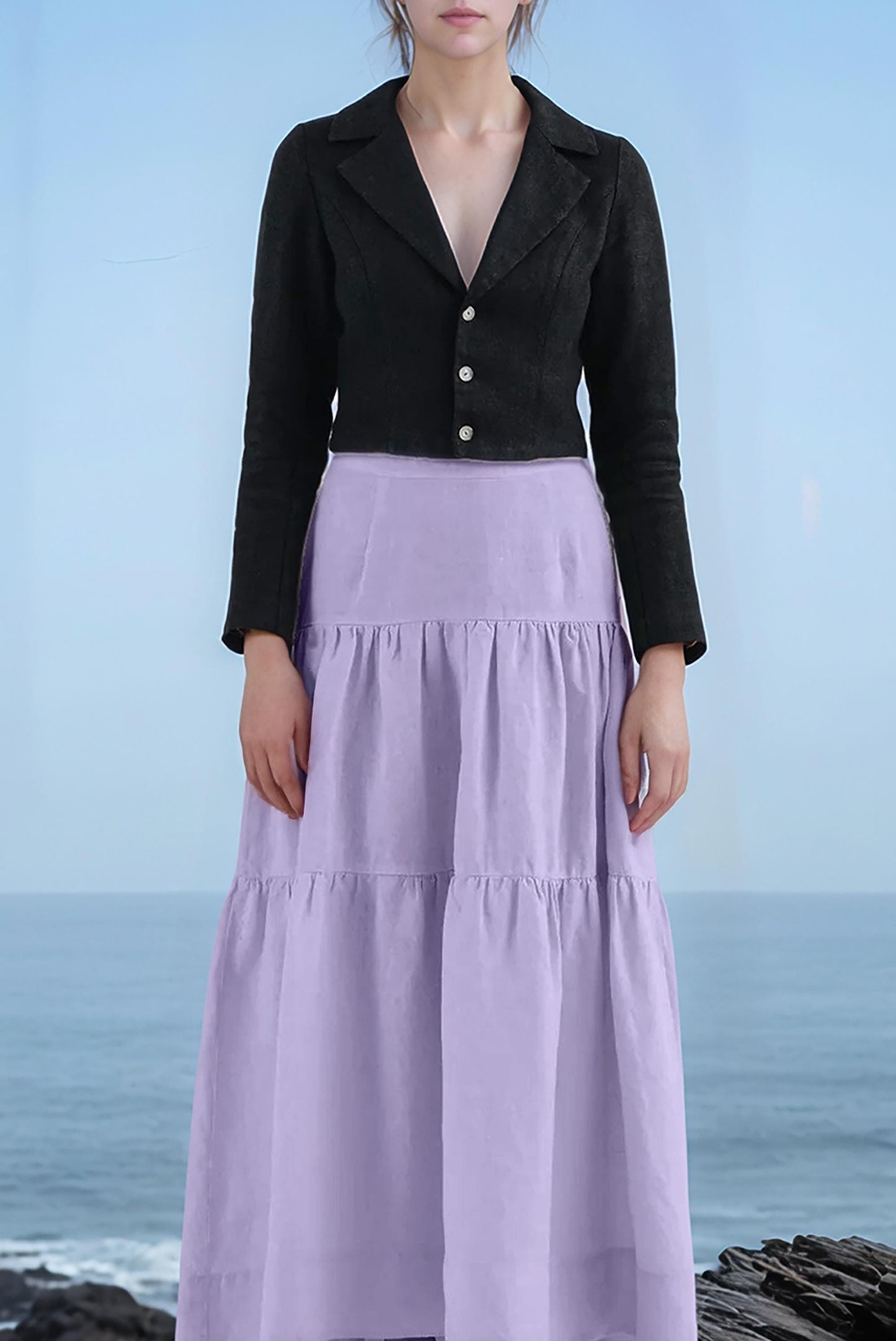 Linen Tiered Maxi Skirt – Women’s High Waist Ruffle Skirt | SKU.25T11T4G