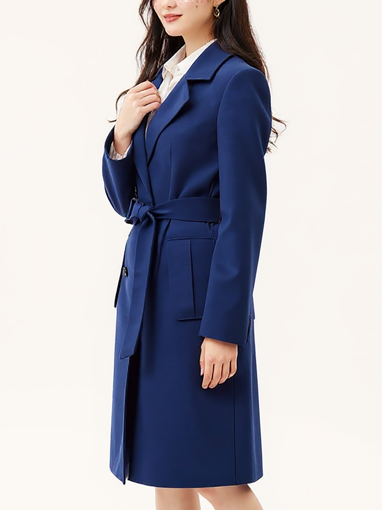 Royal Blue Wool Blend Trench Coat – Chic Belted Outerwear with Notched Lapels | 25T35T5B