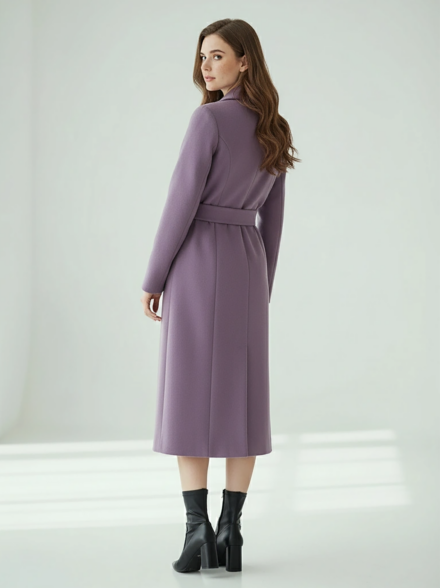 Lavender Wool Long Coat – Chic Belted Trench with Classic Lapels | 25T35T6A