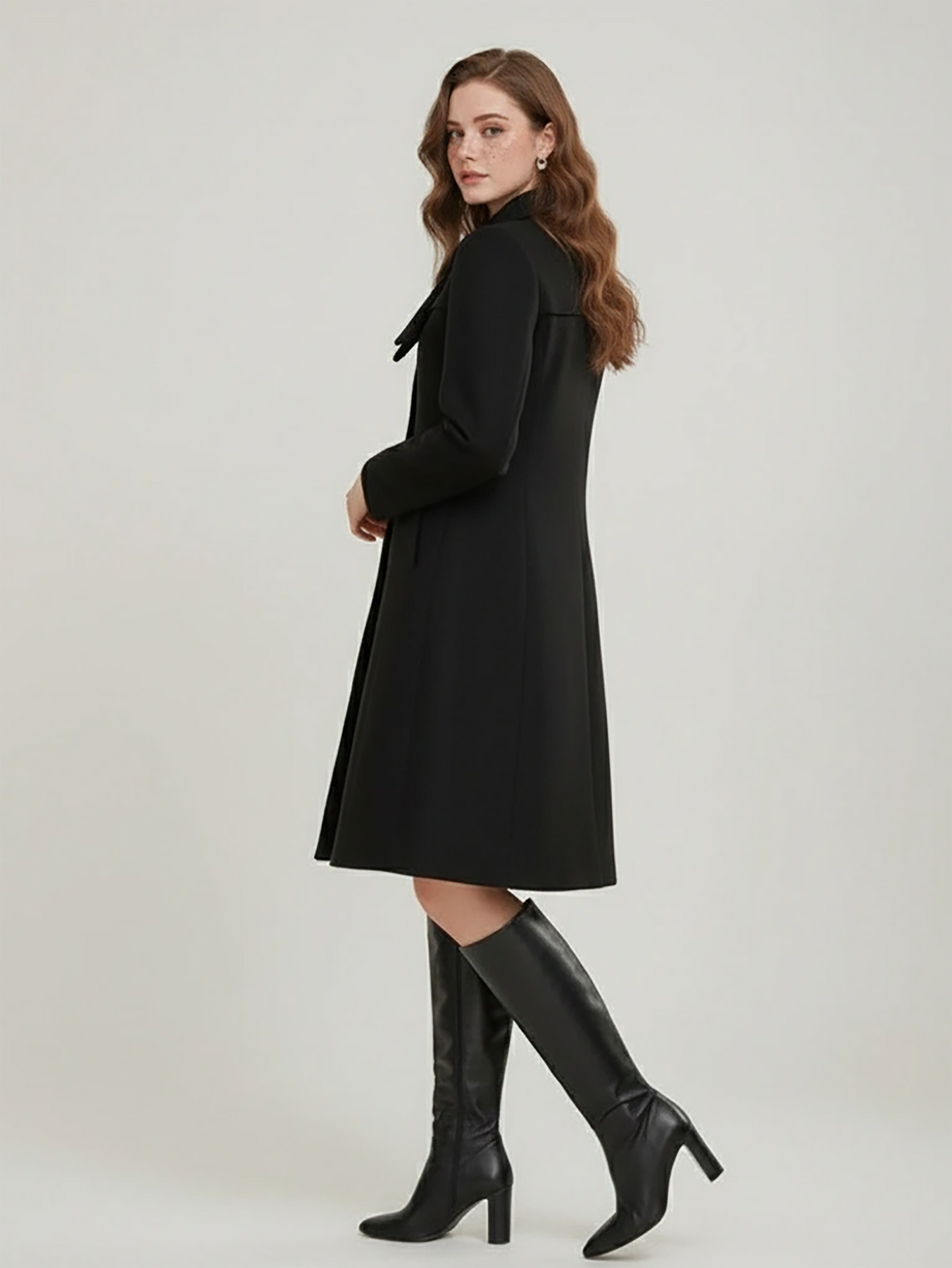 Sleek Black Wool Coat – Classic A-Line Coat with Elegant Button-Front | 25T35T4H