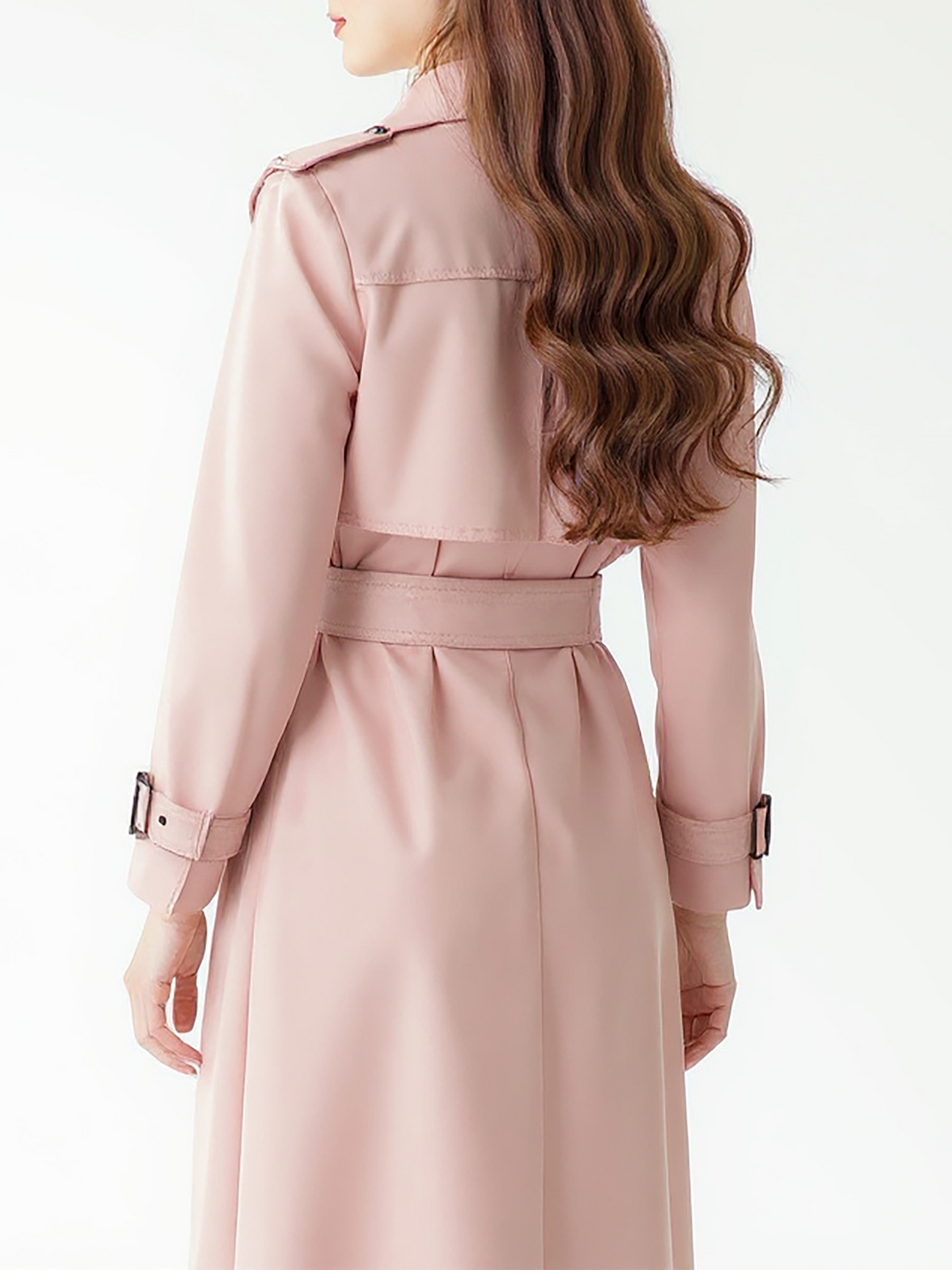 Blush Pink Wool-Blend Trench Coat – Chic Double-Breasted Outerwear with Belted Waist | 25T35T6H