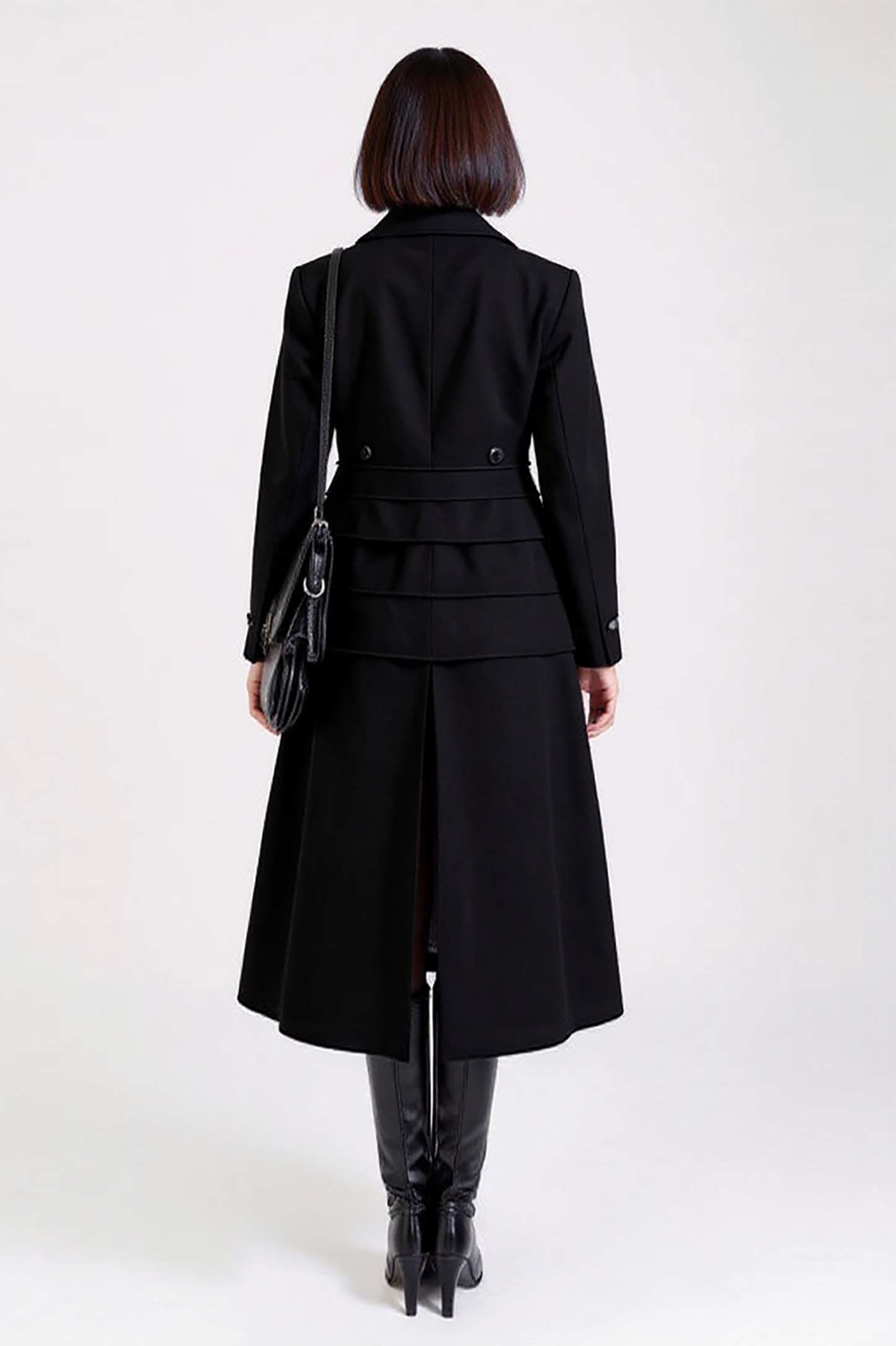 Classic Black Wool Trench Coat – Sophisticated Double-Breasted Coat with Belted Waist | 25T35T4A