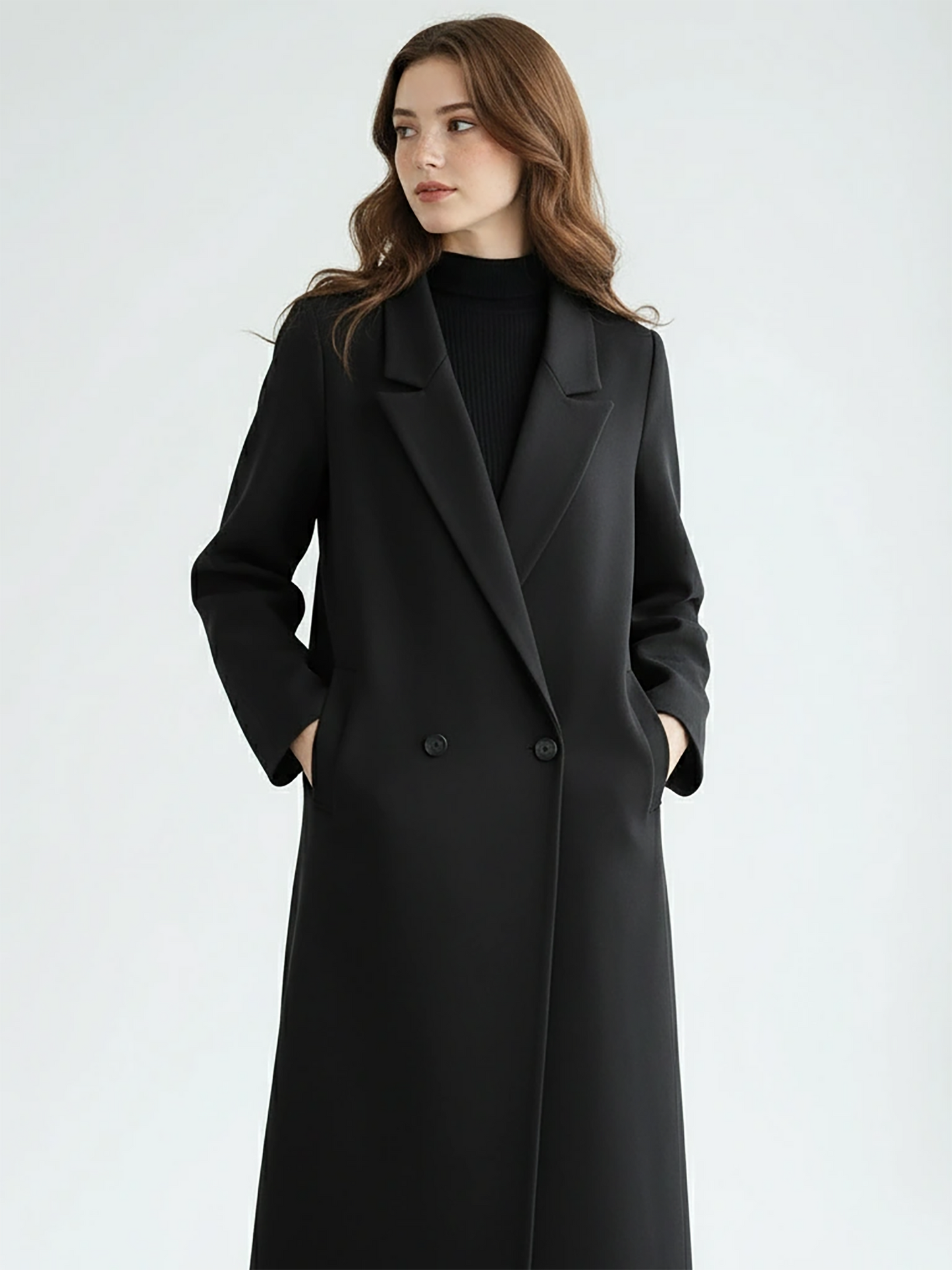 Classic Black Wool Overcoat – Timeless Tailored Long Coat with Notch Lapel | 25T35T5A