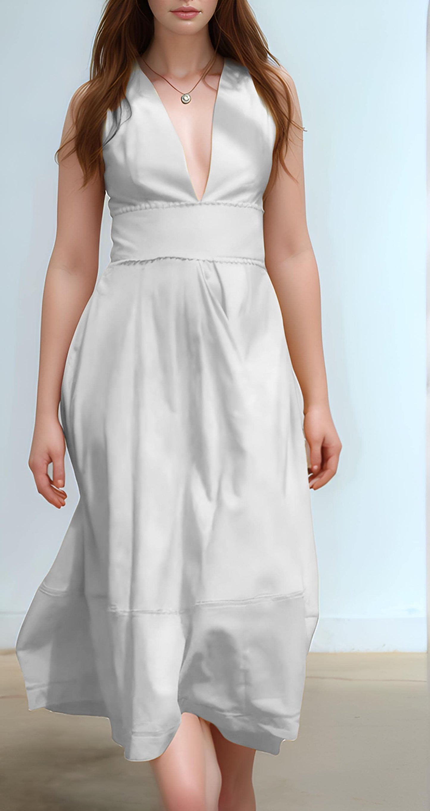Linen V Neck Maxi Dress - Sleeveless Summer Long Dress, Deep V Front, Minimalist Fit, Soft White Linen Dress for Women | SKU.25T09T5B