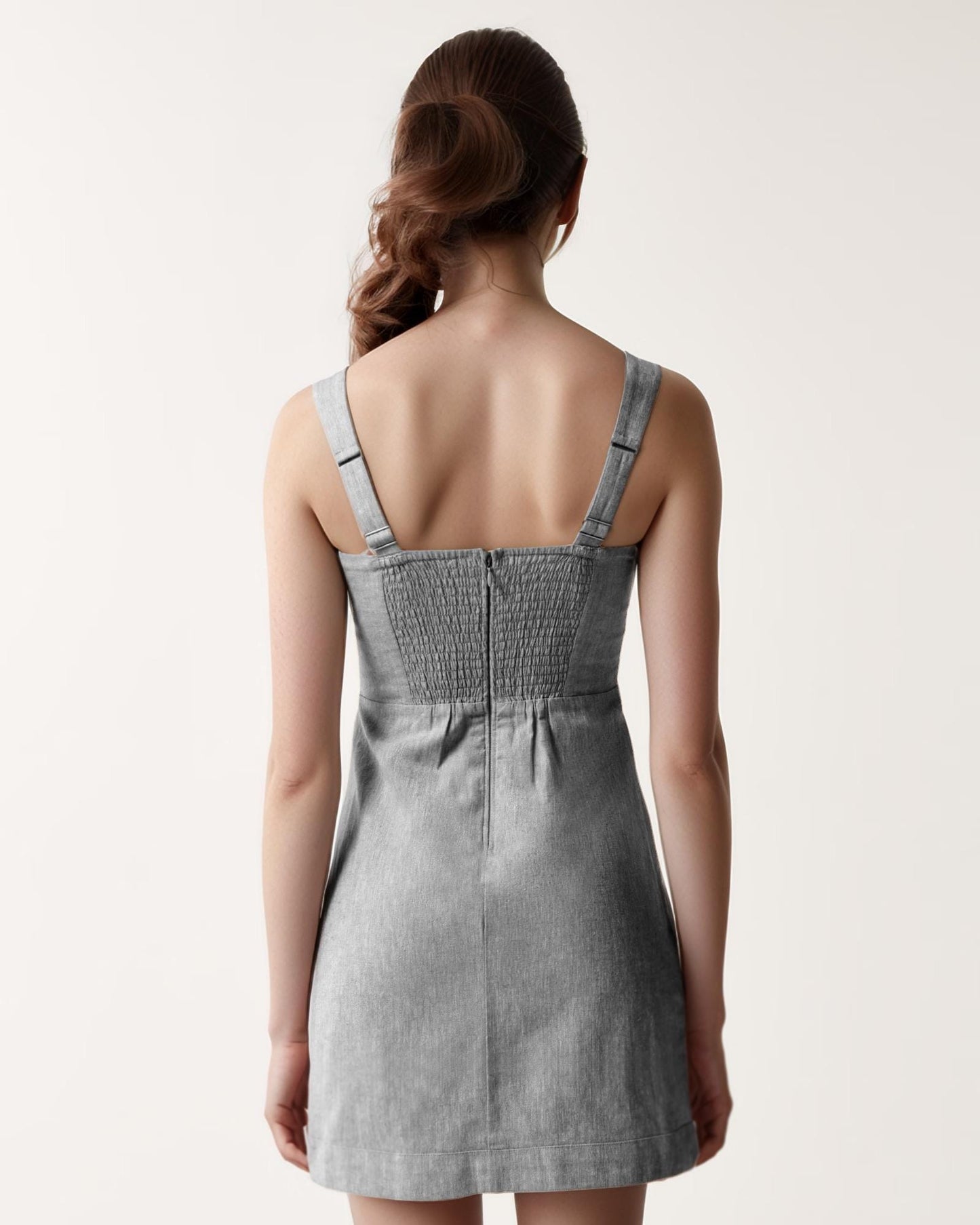 Custom Linen Mini Dress – Elastic Linen Short Dress with Square Neckline, Summer Casual Fit, Made to Order | SKU.25T15T5N