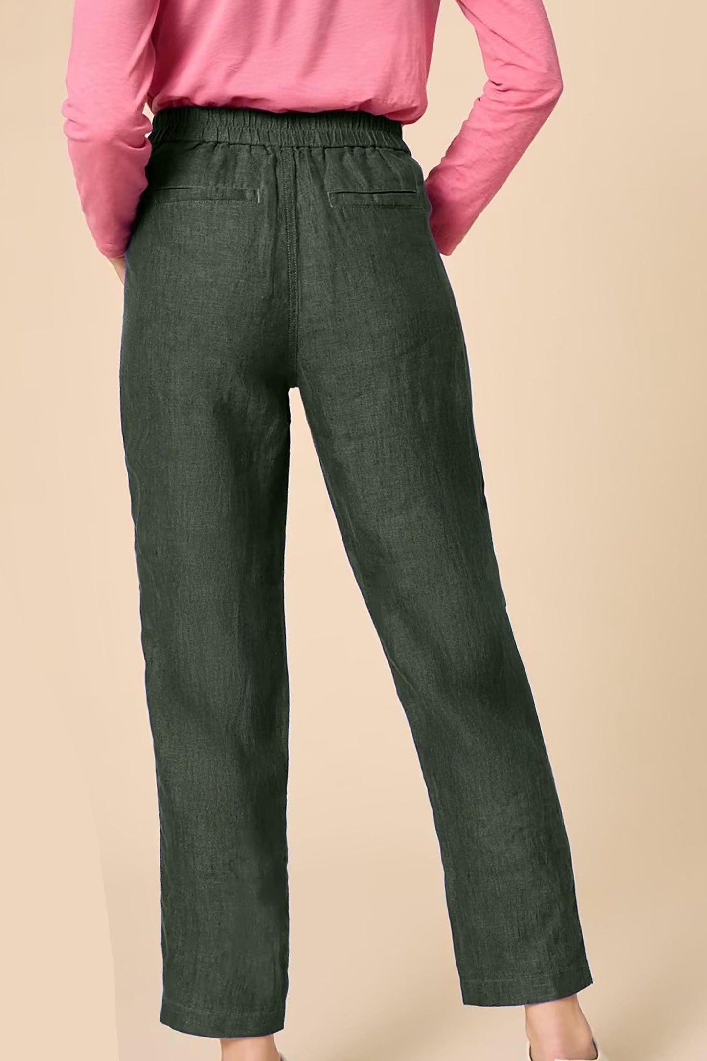 High-Waisted Linen Trousers for Women, Straight Leg Linen Pants with Pockets, Lightweight Summer Pants | SKU.25T11T8C