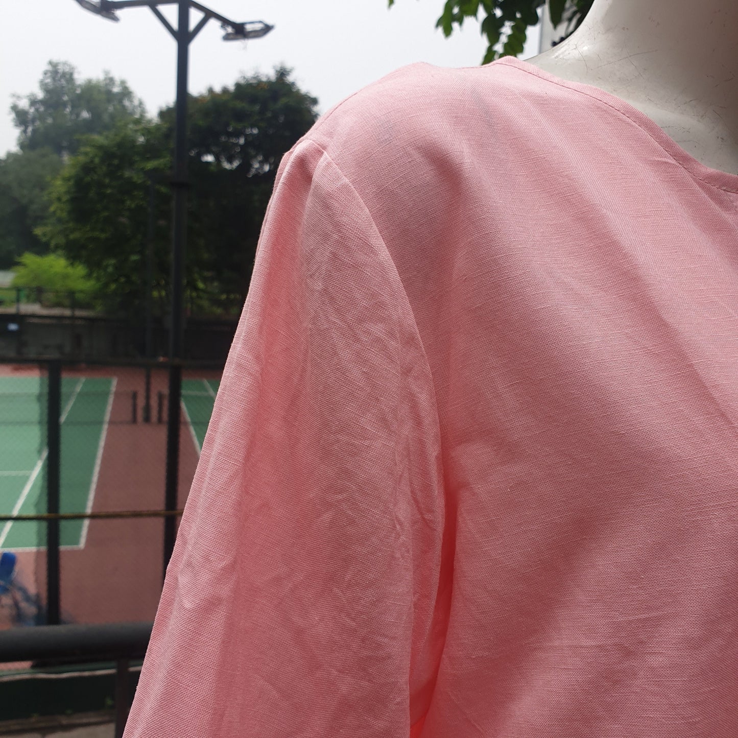 Stylish Linen Dress with Pockets | Split Neck and 3/4 Sleeves | Below Knee Length Shift Dress | Customizable | Personalizable | 230519A1