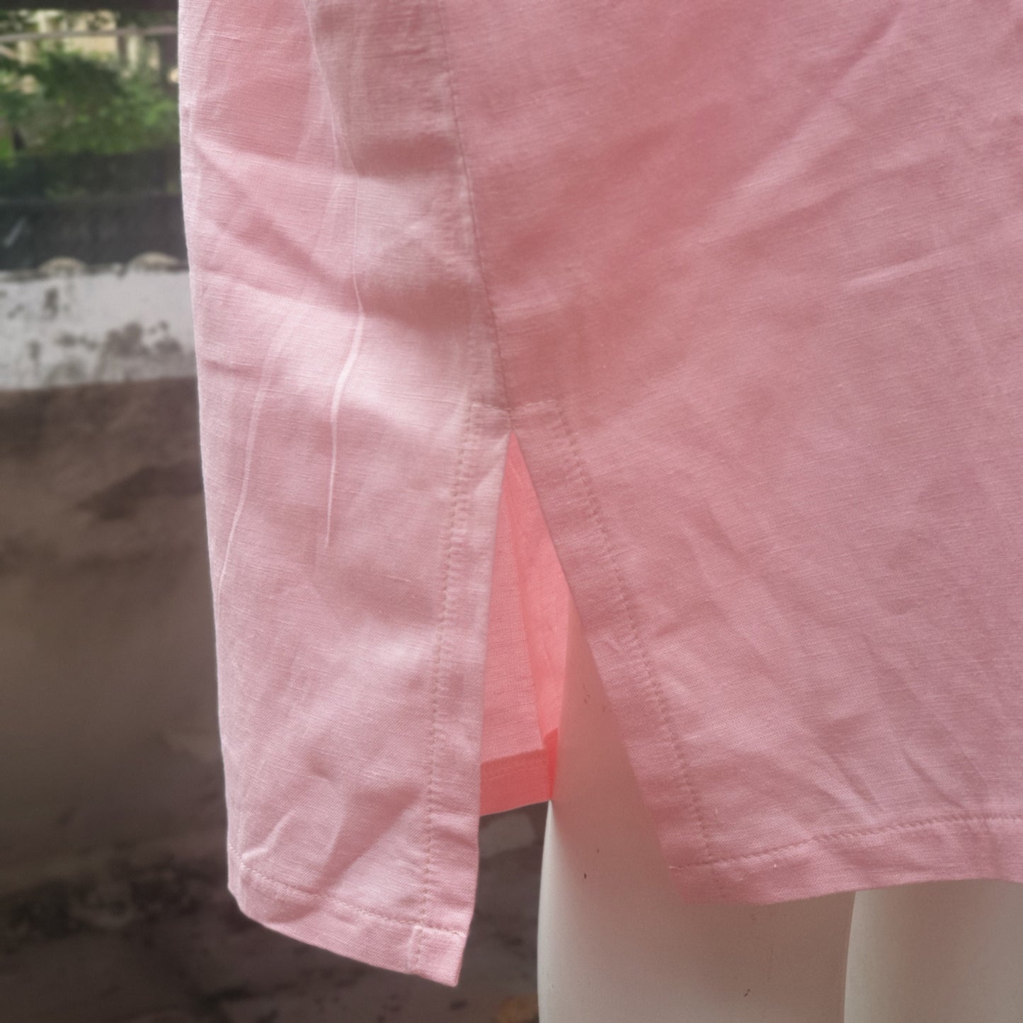 Stylish Linen Dress with Pockets | Split Neck and 3/4 Sleeves | Below Knee Length Shift Dress | Customizable | Personalizable | 230519A1