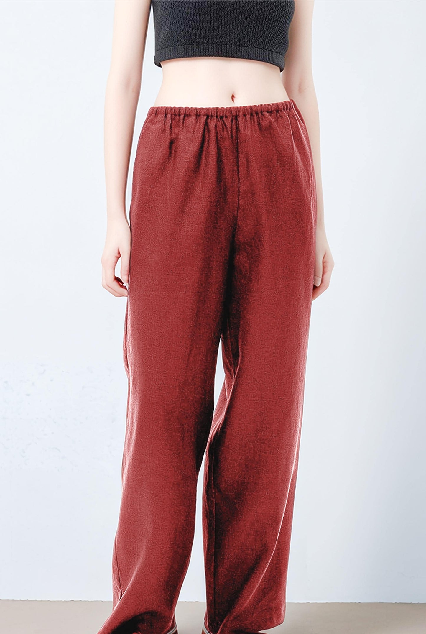 Women's Linen Wide-Leg Pants – High Waist, Loose Fit, Lightweight Loungewear | SKU.25T11T6I