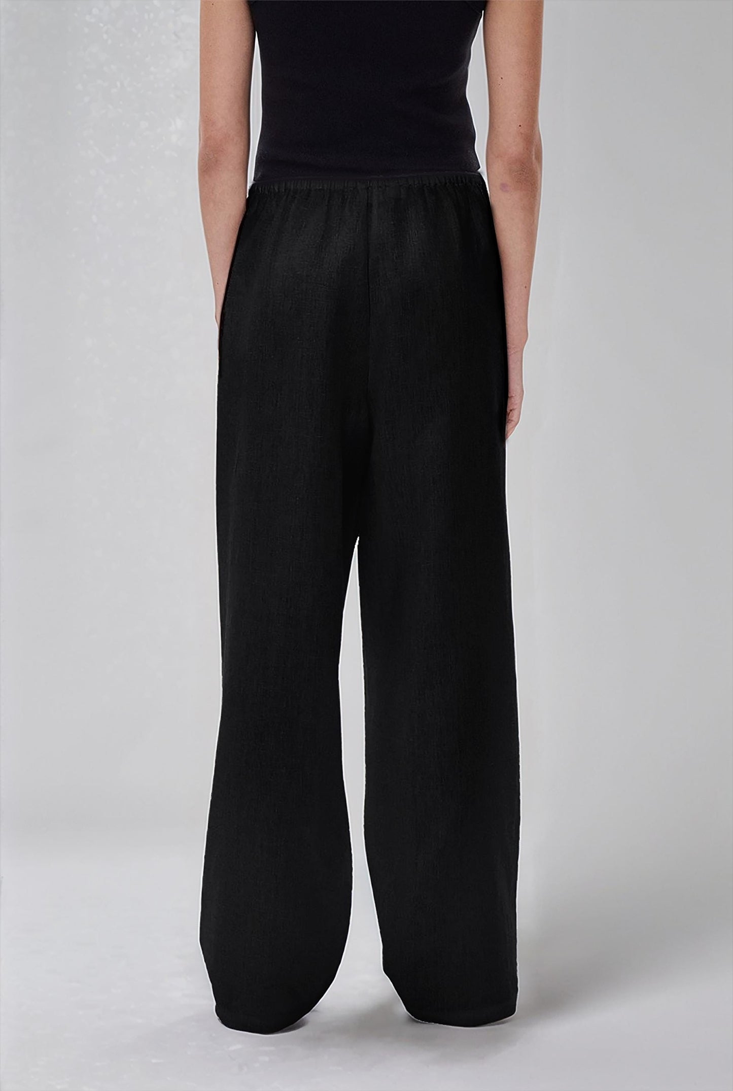 Black Wide-Leg Linen Pants – High-Waisted, Loose Fit, Casual Lounge Trousers for Women | SKU.25T11T6A