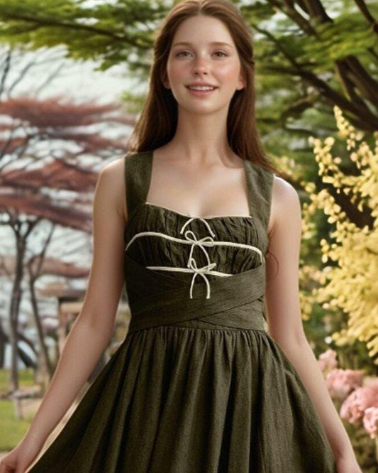 Custom Midi Dress, Sleeveless Corset Fit, Adjustable Bow, Romantic Cottagecore Dress, Spring Summer Outfit| SKU.25T14T6A