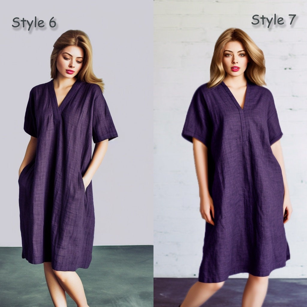 Stylish Linen Tunic Dress with Split Neck - Embrace the Modern Summer Trend | Customizable | Personalizable | 230514A