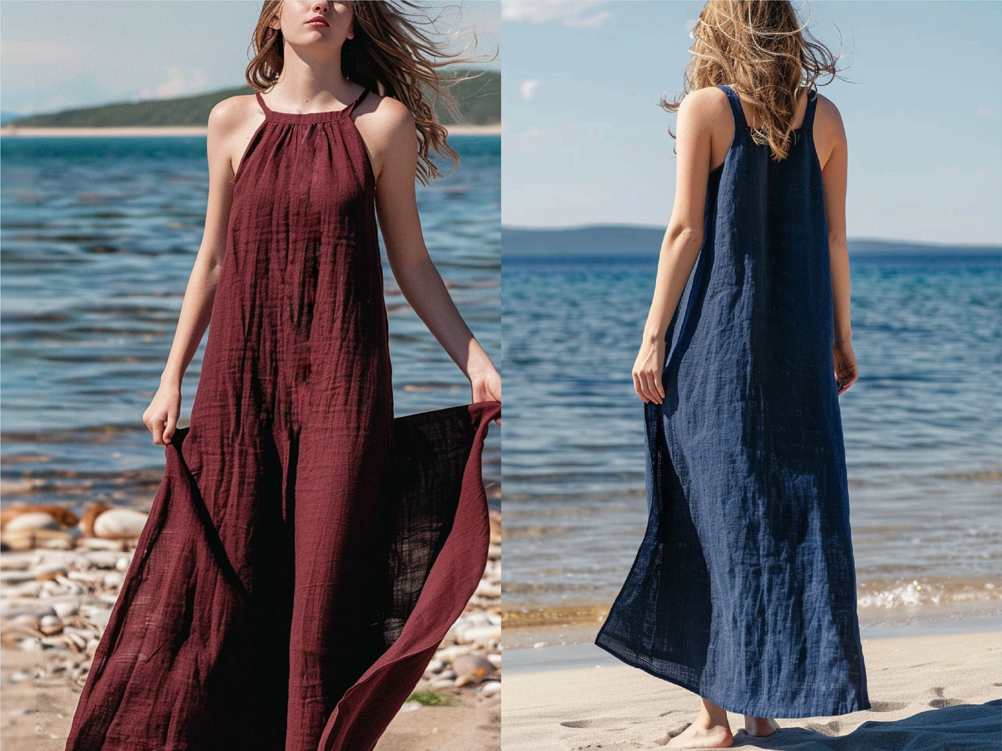 Customizable Linen Maxi Dress for Women | Breathable and Elegant Summer Dress | Sleeveless Minimalist Style, Personalization | SKU.013