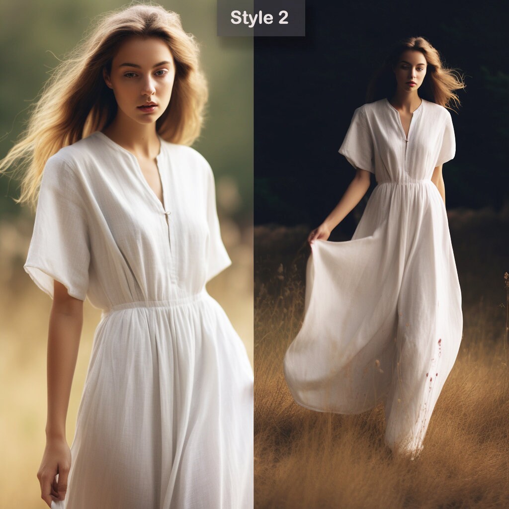 V Neck Linen Shirtdress | Loose Fit & Breathable | Stylish Summer Attire | Linen Dress - Ideal for Mother's Day - Gift for Her | 230809A