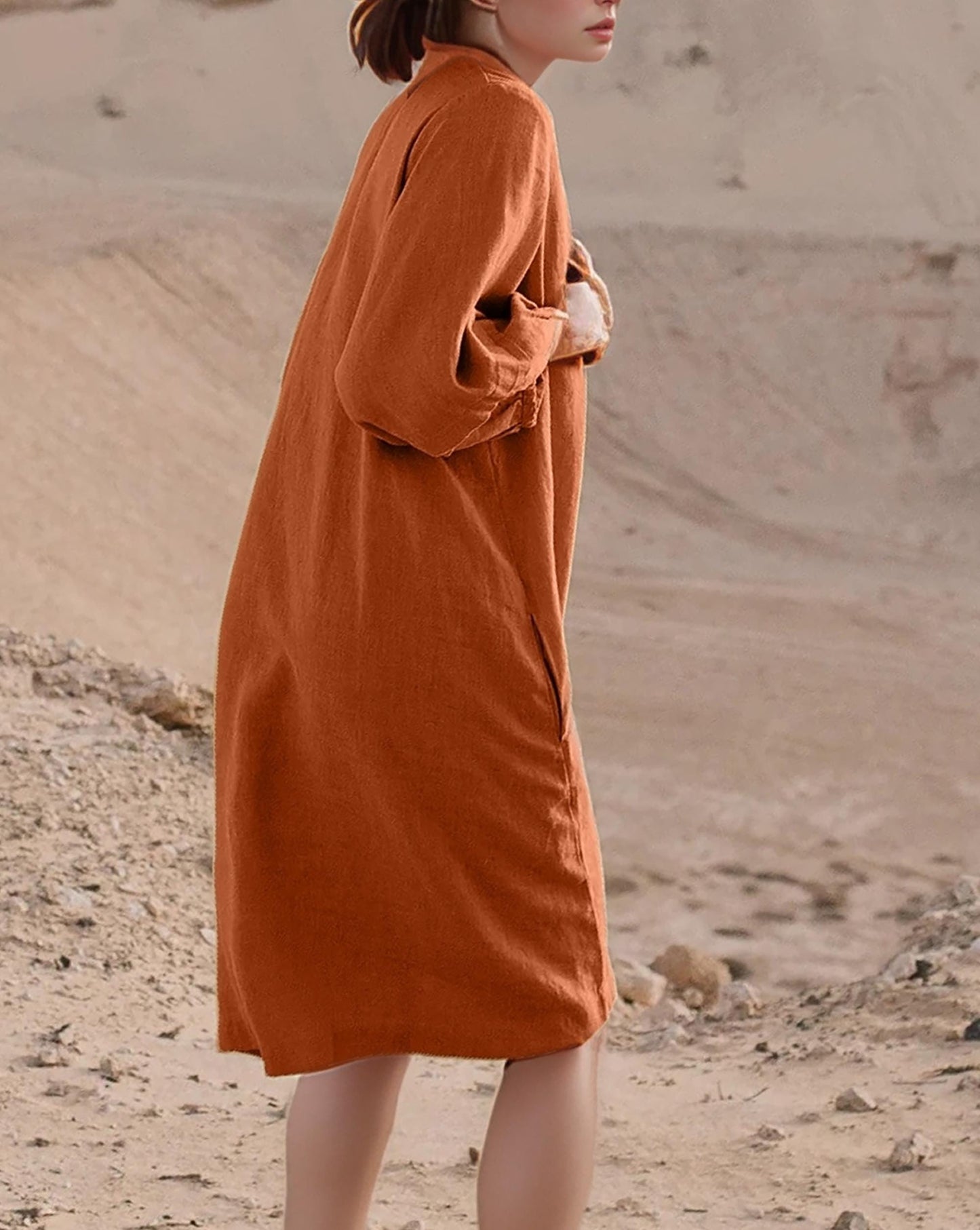 Loose Linen Shirt Dress, Oversized Button Dress, Casual Long Sleeve Dress, Minimalist Fall Dress, Women's Tunic Dress | SKU.25T14T6U