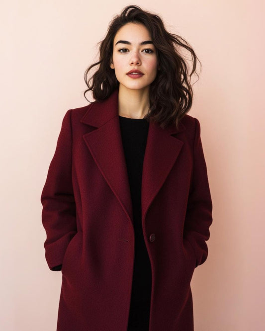 Custom Burgundy Wool Coat for Women, Warm Long Winter Jacket with Tailored Fit, Outerwear for Stylish Cold Weather Protection | 241104