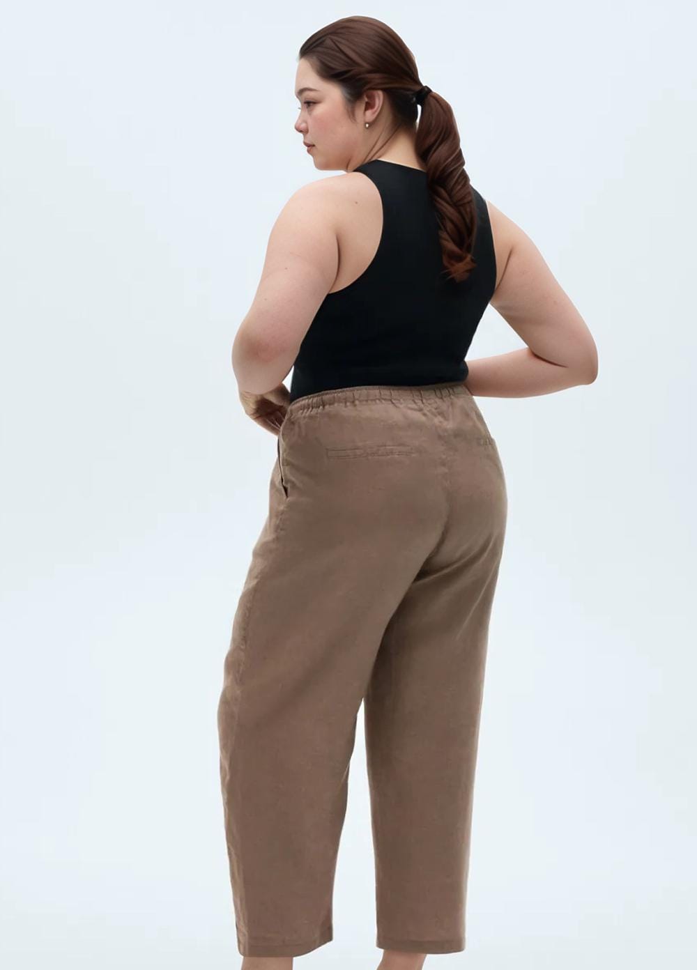 Plus Size Linen Trousers for Women - Elastic Waist Drawstring Pants, Casual Loose Fit Cropped Pants | SKU.25T22T5H