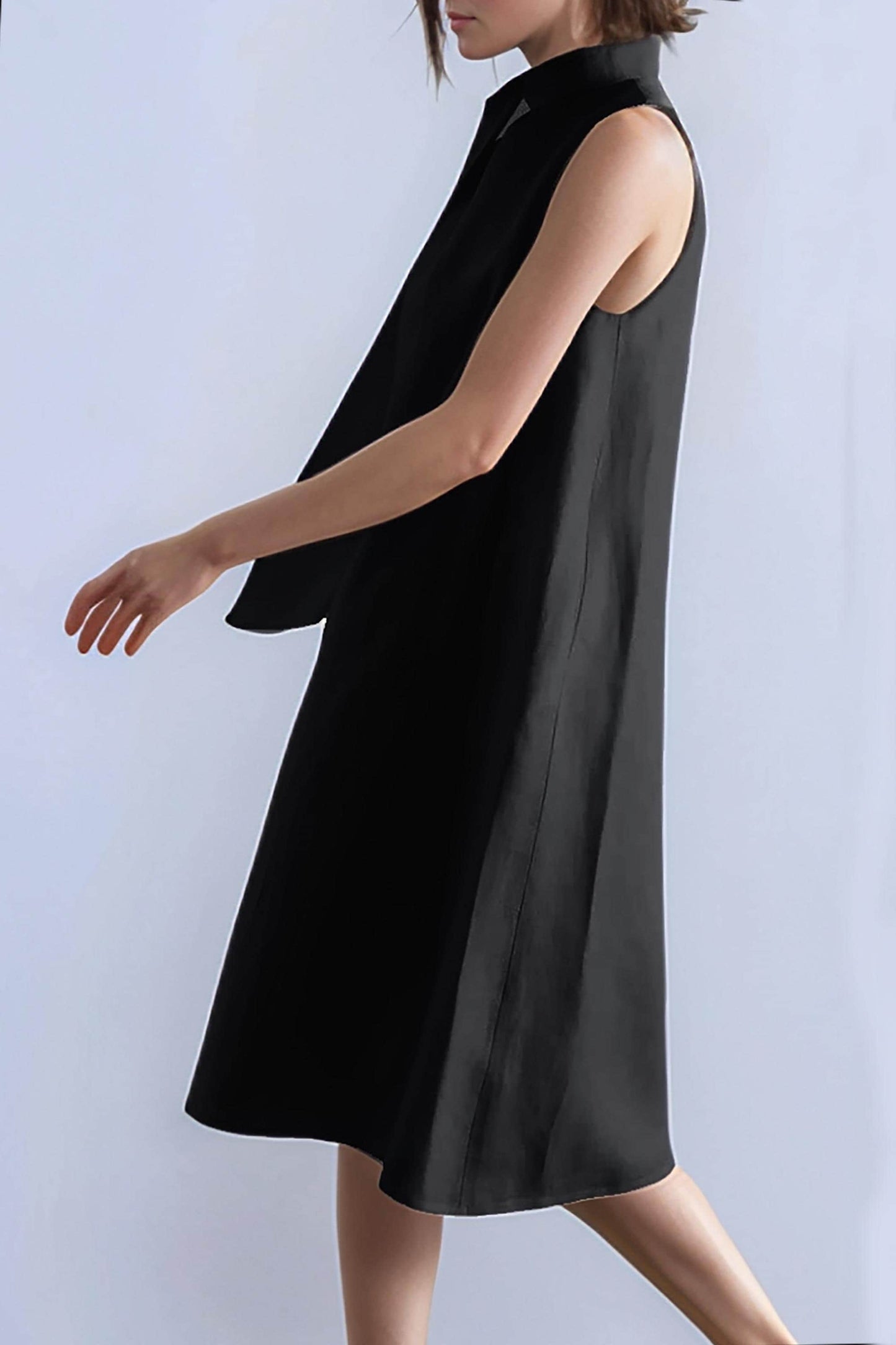 Elegant Black Sleeveless Shift Dress – Minimalist Asymmetric Neckline | SKU.25T11T3A