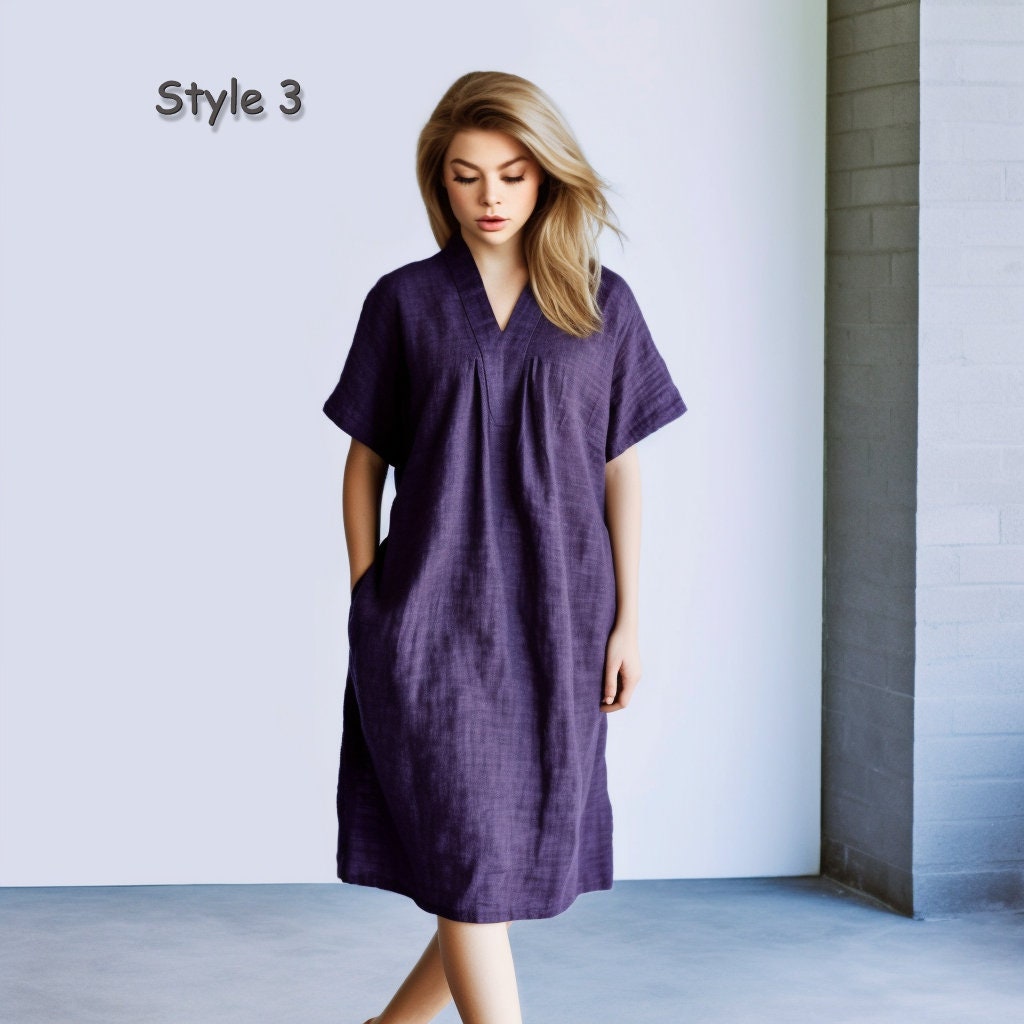 Stylish Linen Tunic Dress with Split Neck - Embrace the Modern Summer Trend | Customizable | Personalizable | 230514A