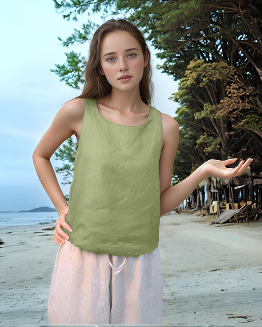 Linen Tank Top for Women – Handmade Summer Sleeveless Blouse, Loose-Fit Linen Vest, Minimalist Beachwear | SKU.25T10T2I