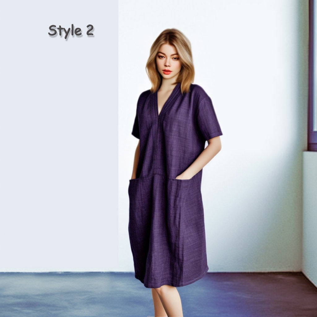 Stylish Linen Tunic Dress with Split Neck - Embrace the Modern Summer Trend | Customizable | Personalizable | 230514A