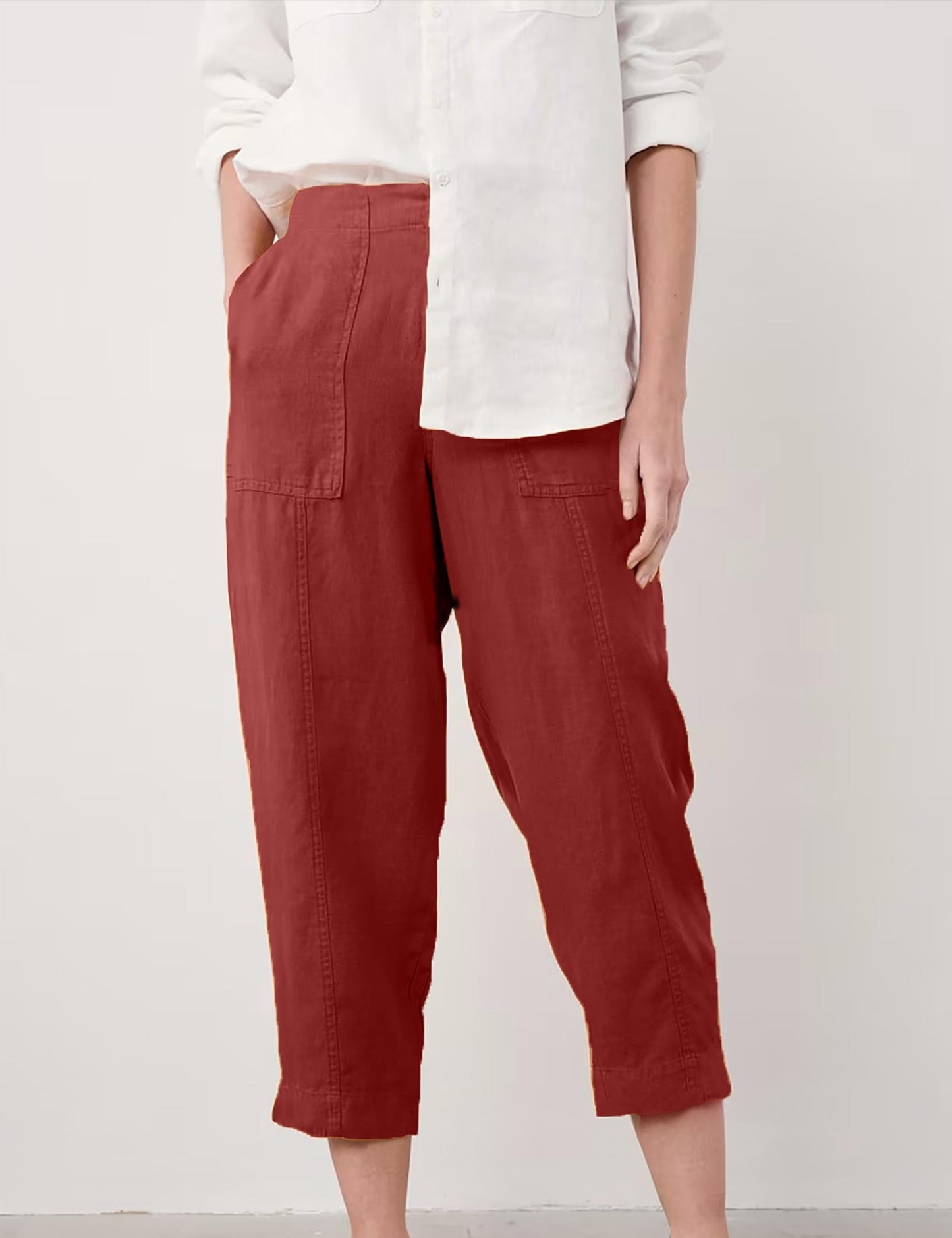Pure Linen Straight Leg Cropped Trousers – Casual & Breathable Summer Pants | SKU.25T11CNc